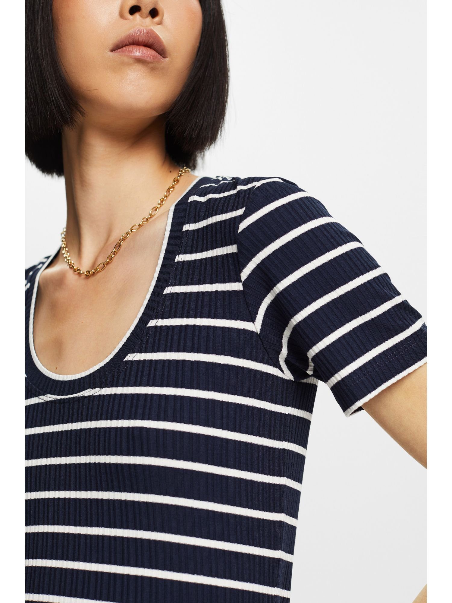 Esprit Rippstrick aus T-Shirt Collection NAVY gestreiftem (1-tlg) T-Shirt