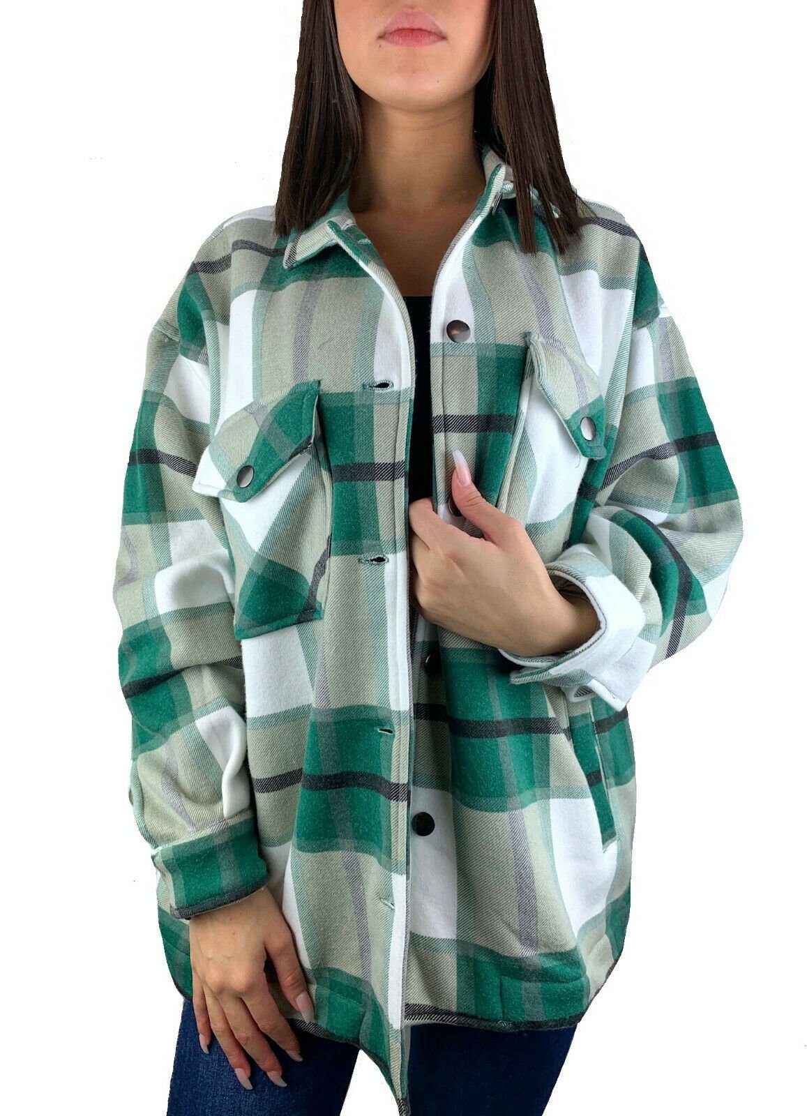 Worldclassca Flanellhemd Worldclassca Oversized Karo Hemd Hemdjacke Kariert Holzfällerhemd Grün