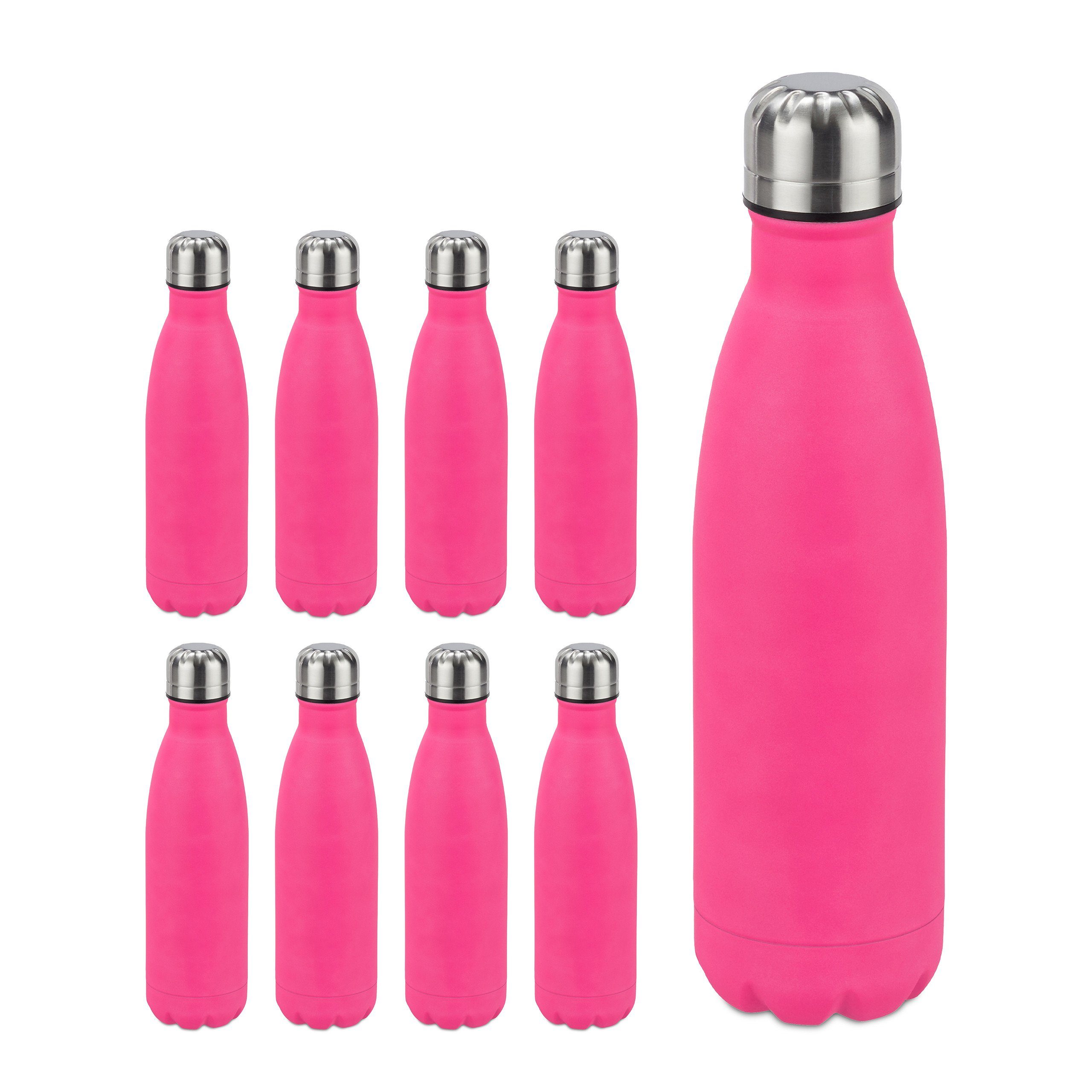 relaxdays Isolierflasche 9 x Trinkflasche Edelstahl pink