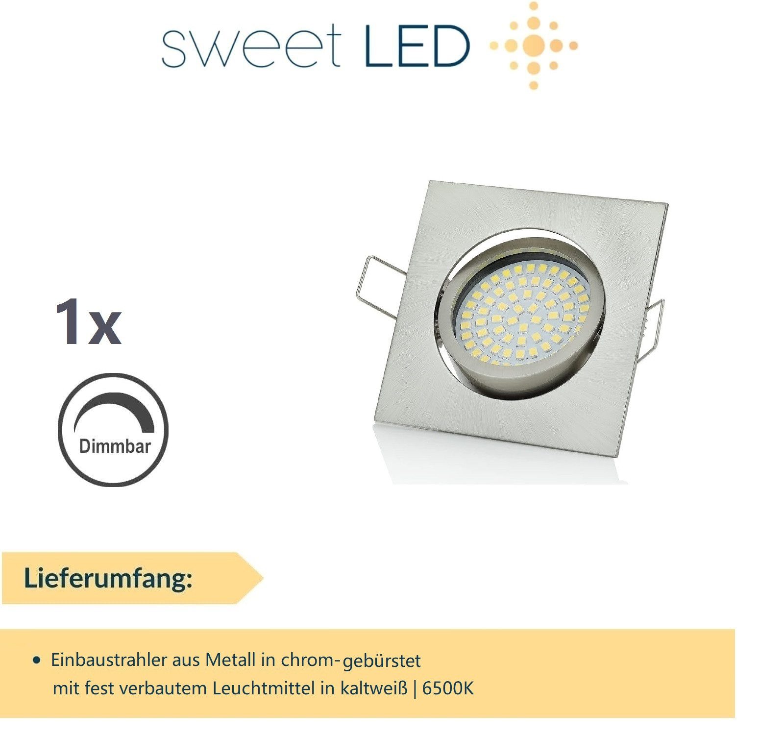Sweet LED LED Einbaustrahler 6500K 5W Dimmbar 230V Schwenkbar Flach Einbauleuchte Chrom Ø75 Decke, Dimmfunktion, 6500K - kaltweiß, Deckenspots, Deckenstrahler,Einbauleuchten