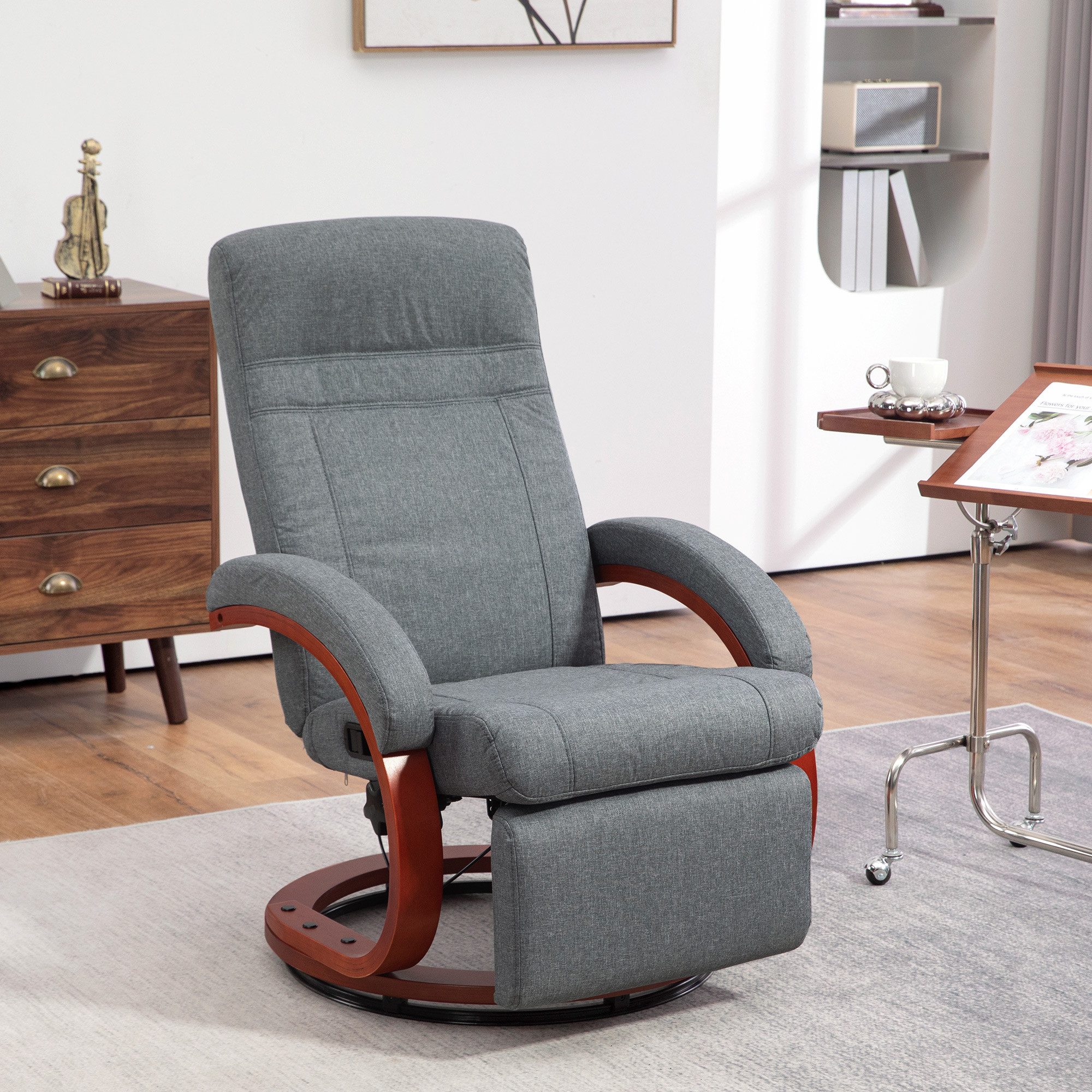 HOMCOM Relaxsessel Fernsehsessel mit Liegefunktion, drehbarer Ruhesessel (Liegesessel, 1-St., TV-Sessel), für Wohnzimmer, Schlafzimmer, Grau