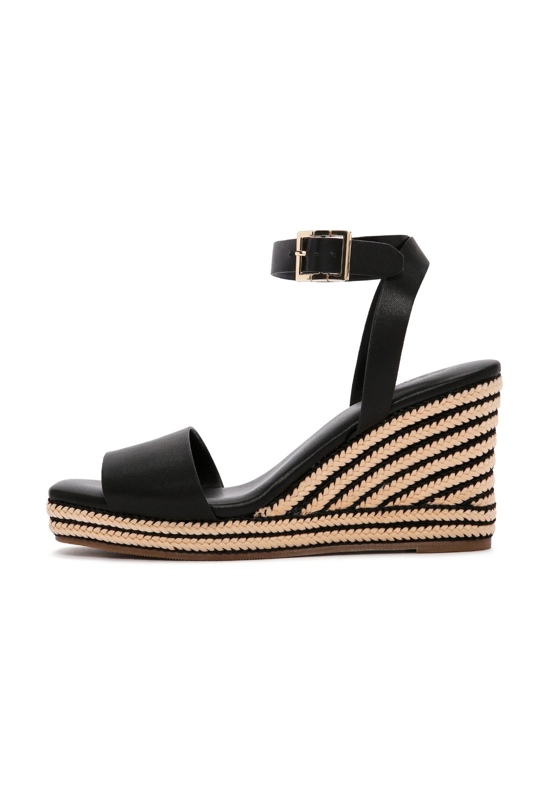 Derimod Keilabsatz-Sandalen aus Kunstleder Espadrille Kunstleder, Schnallenverschluss, Espadrille-Keilabsatz,Synthetikfutter