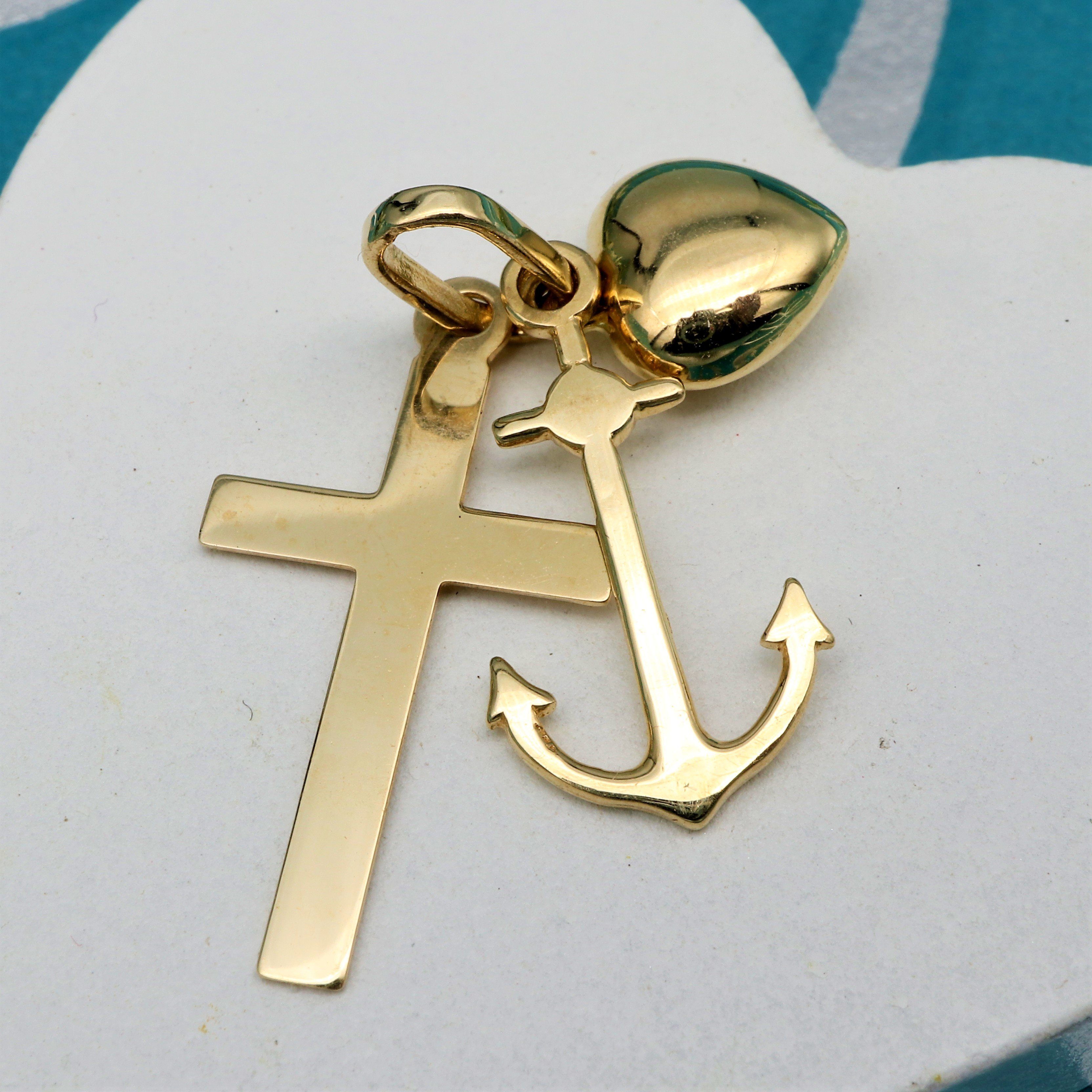 G & J Kettenanhänger Goldanhänger "Glaube-Liebe-Hoffnung" 585 14K Gold 30x12mm 1,20g (ohne Kette, inkl. Schmucketui), Made in Germany