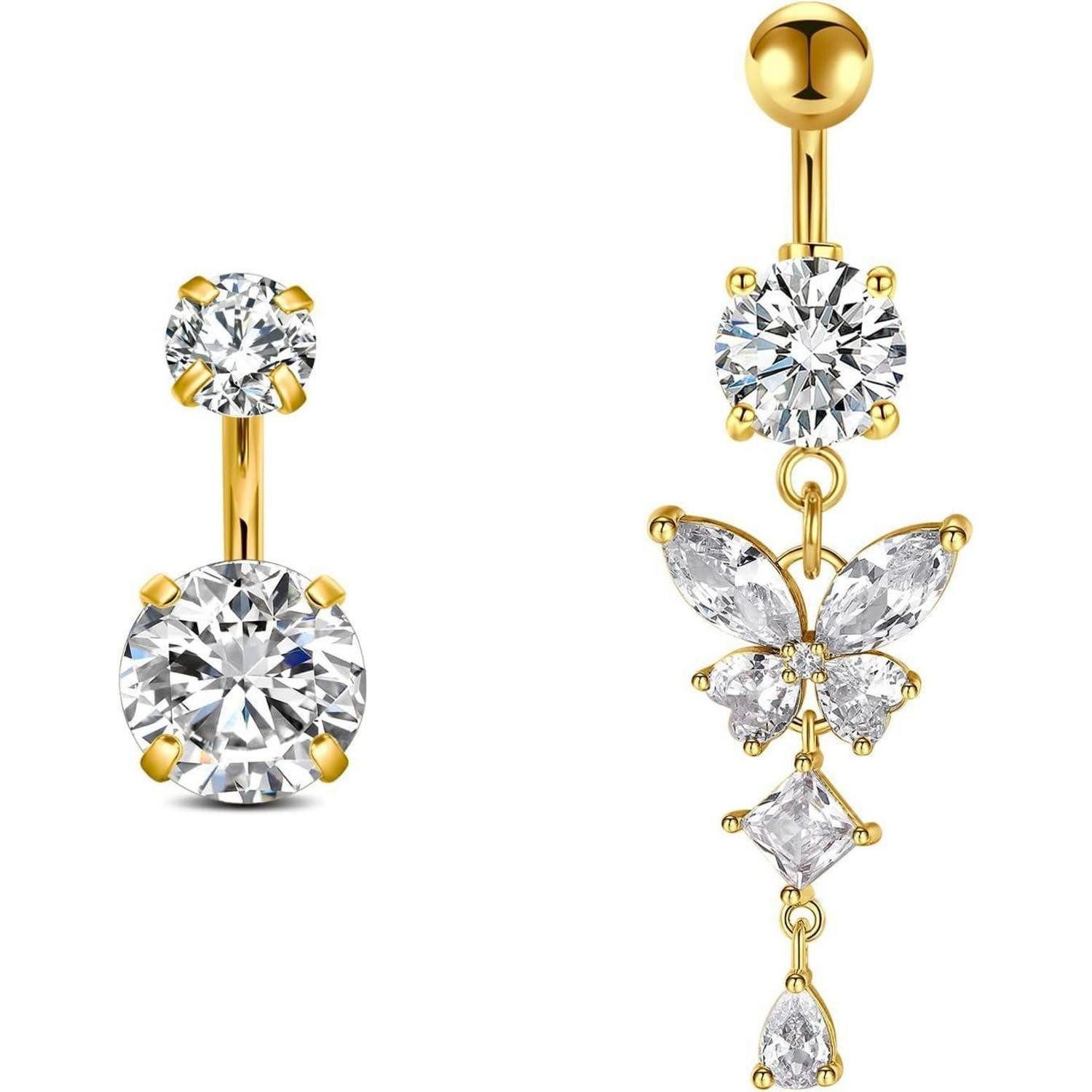 LuxusKollektion Bauchnabelpiercing Bauchnabelpiercing Chirurgenstahl Gold Silber Schmetterling Gold-6mm