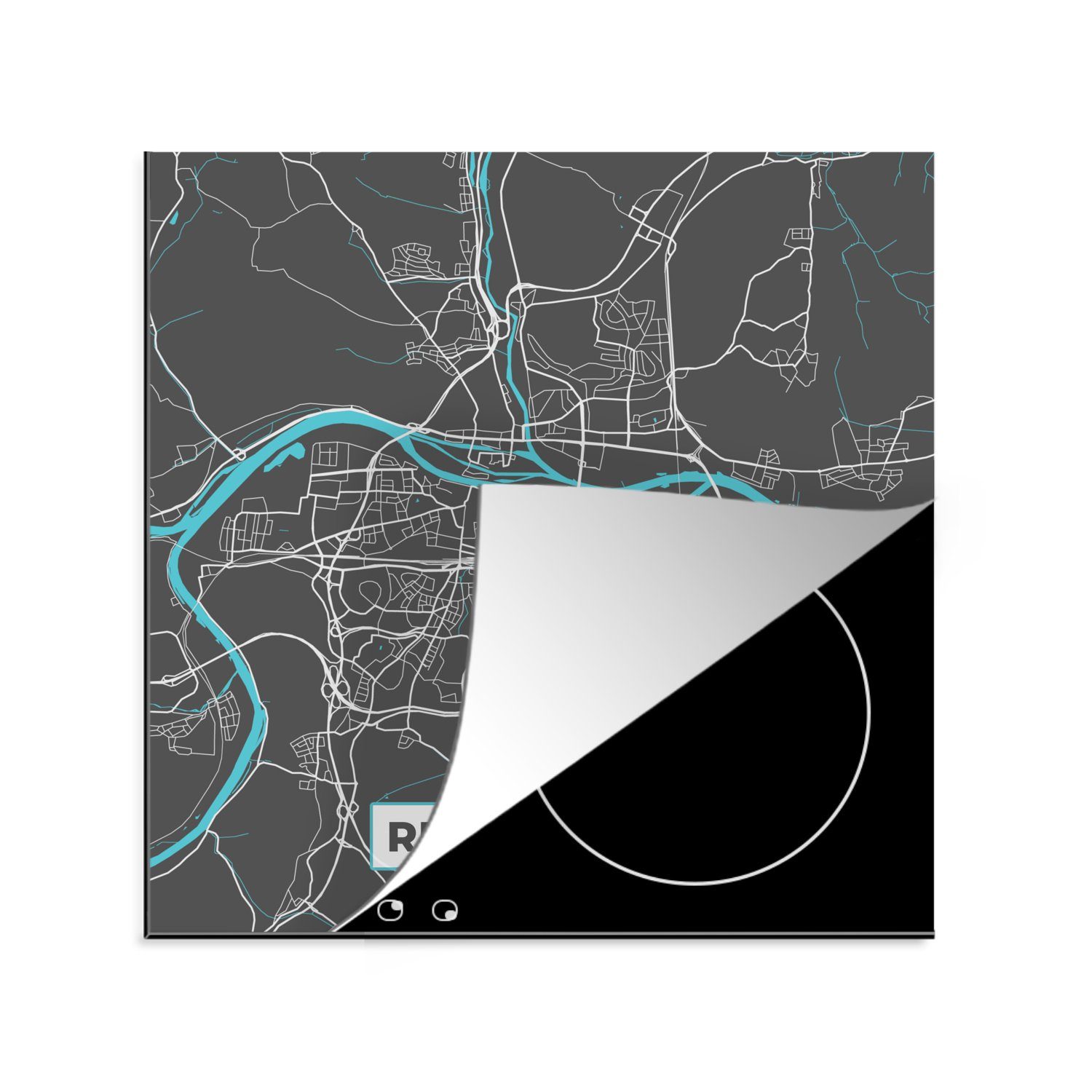 MuchoWow Herdblende-/Abdeckplatte Stadtplan - Deutschland - Blau - Regensburg - Karte, Vinyl, (1 tlg), 78x78 cm, Ceranfeldabdeckung, Arbeitsplatte für küche