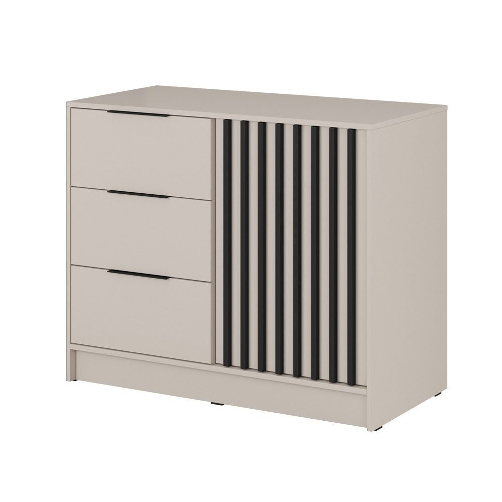 Lomadox Kommode NAMUR-160, in Kaschmir, 105 cm breit, mit schwarzen Lamellen