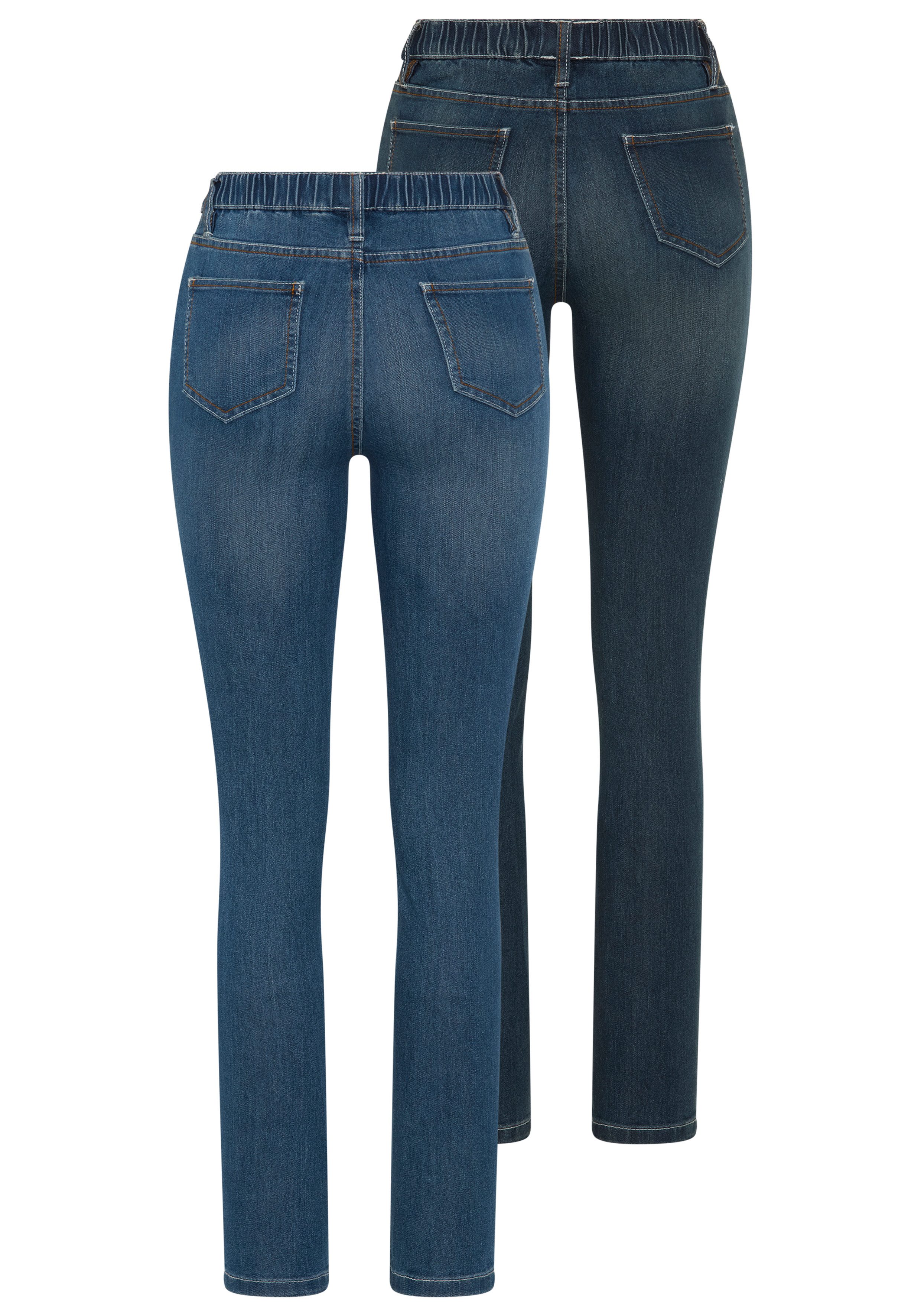 Arizona Jeansjeggings (Packung, 2er-Pack) enge Passform, Röhrenjeans, Used-Look-Waschung, hohe Leibhöhe