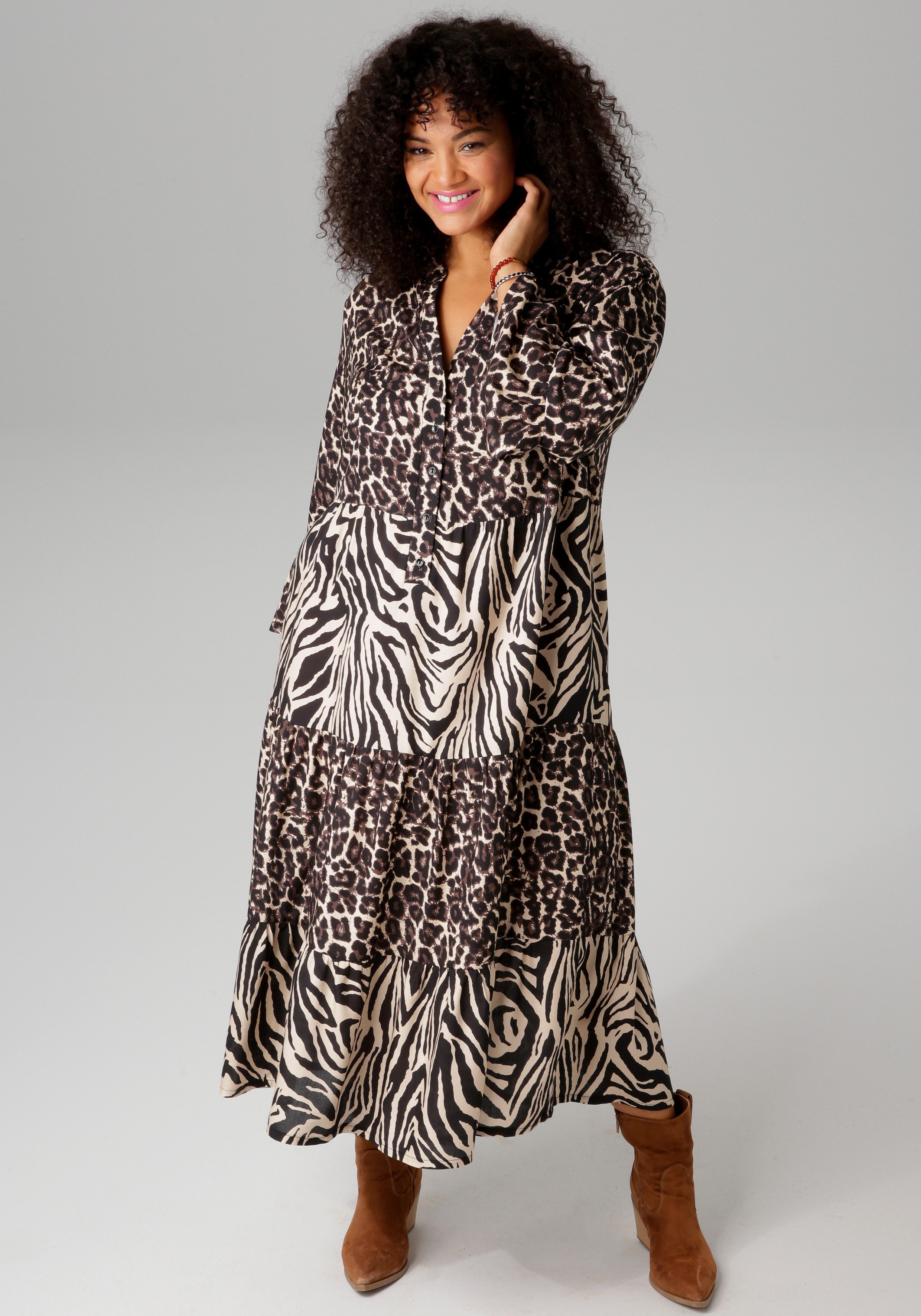 Aniston PLUS Midikleid im extravaganten Animal-Zebra-Printmix günstig online kaufen