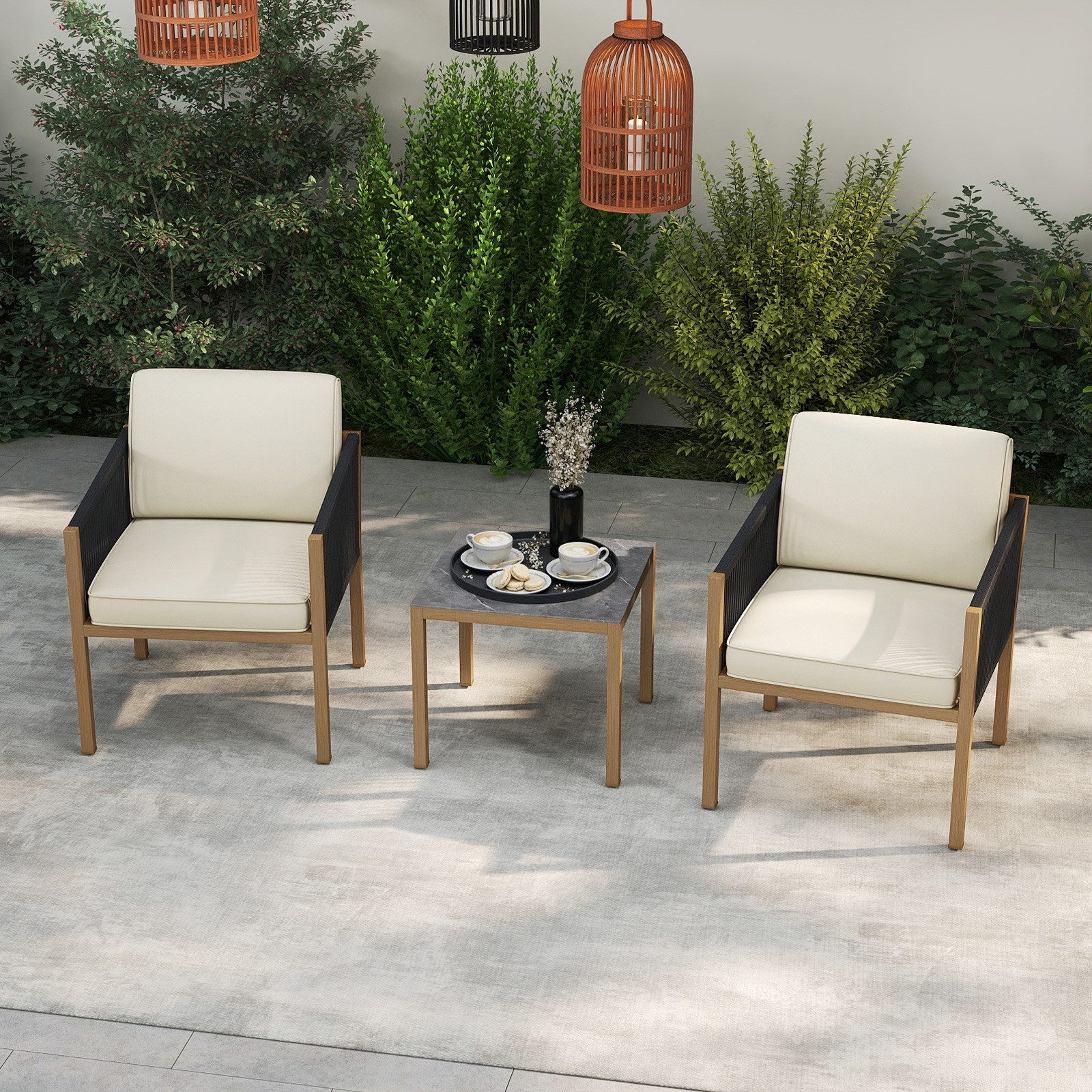 COSTWAY Balkonset, (3-tlg), Polyrattan Gartenmöbel Set mit 2 Sessel und Tisch