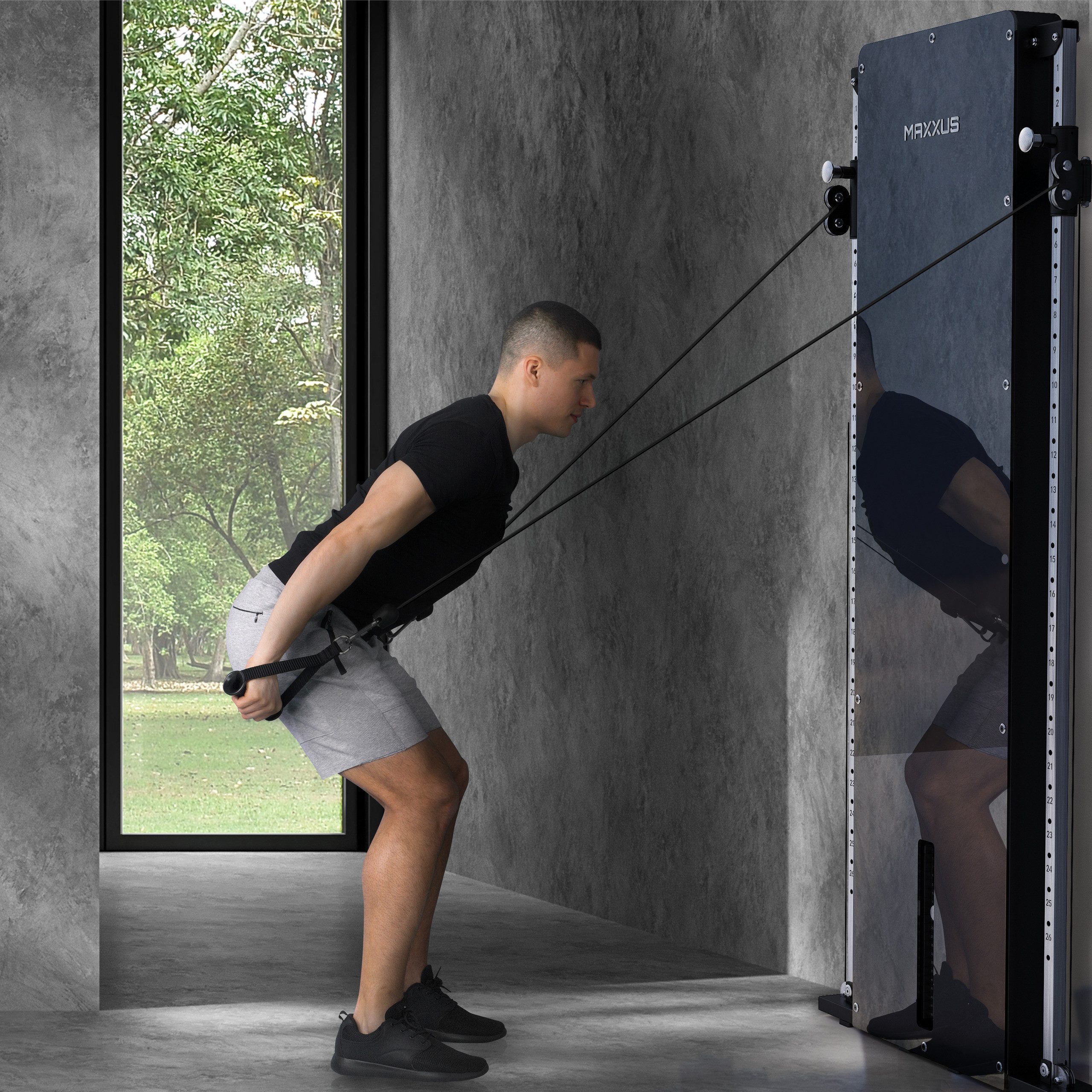 MAXXUS Kraftstation SmartGym H1 - Seilzug Turm, Kabelzug, Fitnessgerät, Kabelzug - Station, (1-tlg), Latzugstation Zuhause, Wandmontage, Doppelzugeinheit, Gewichtsplatten