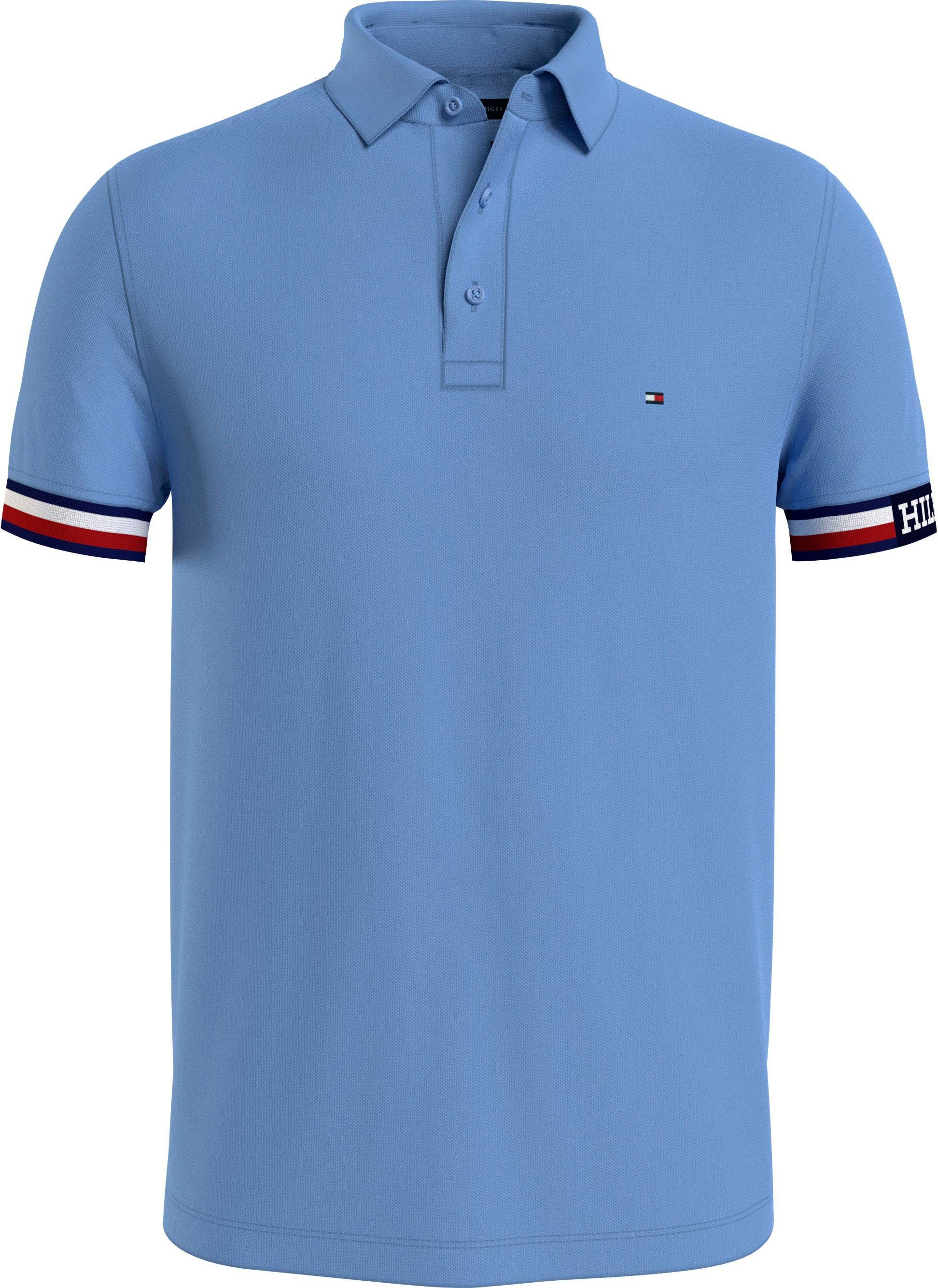 Poloshirt mit POLO SLIM Ausschnitt Hilfiger FLAG MONOTYPE CUFF Knopfleiste am Tommy FIT