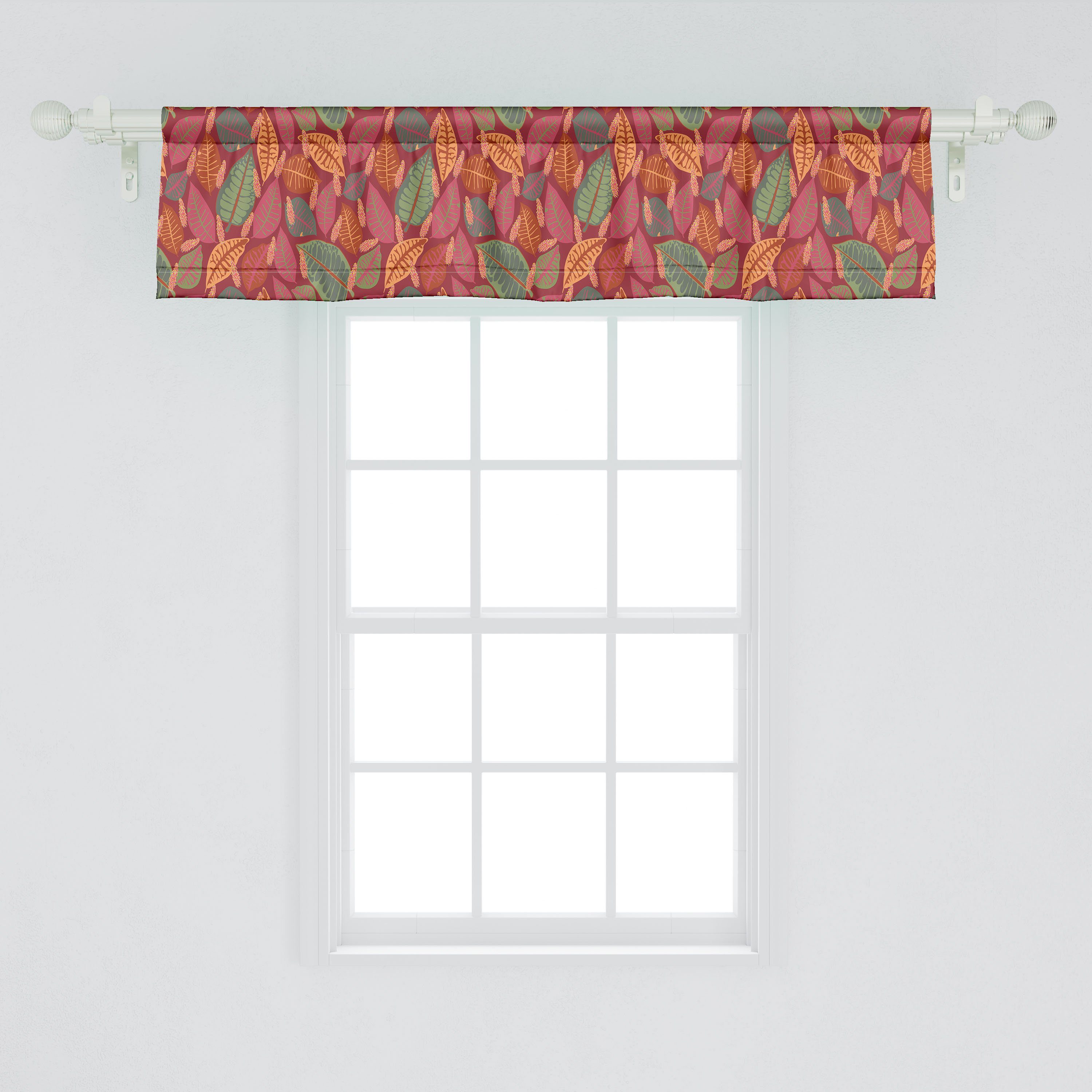 Scheibengardine Vorhang Microfaser, für Volant Abakuhaus, Schlafzimmer Philodendron Dekor mit Stangentasche, Herbstliche Botanical Küche