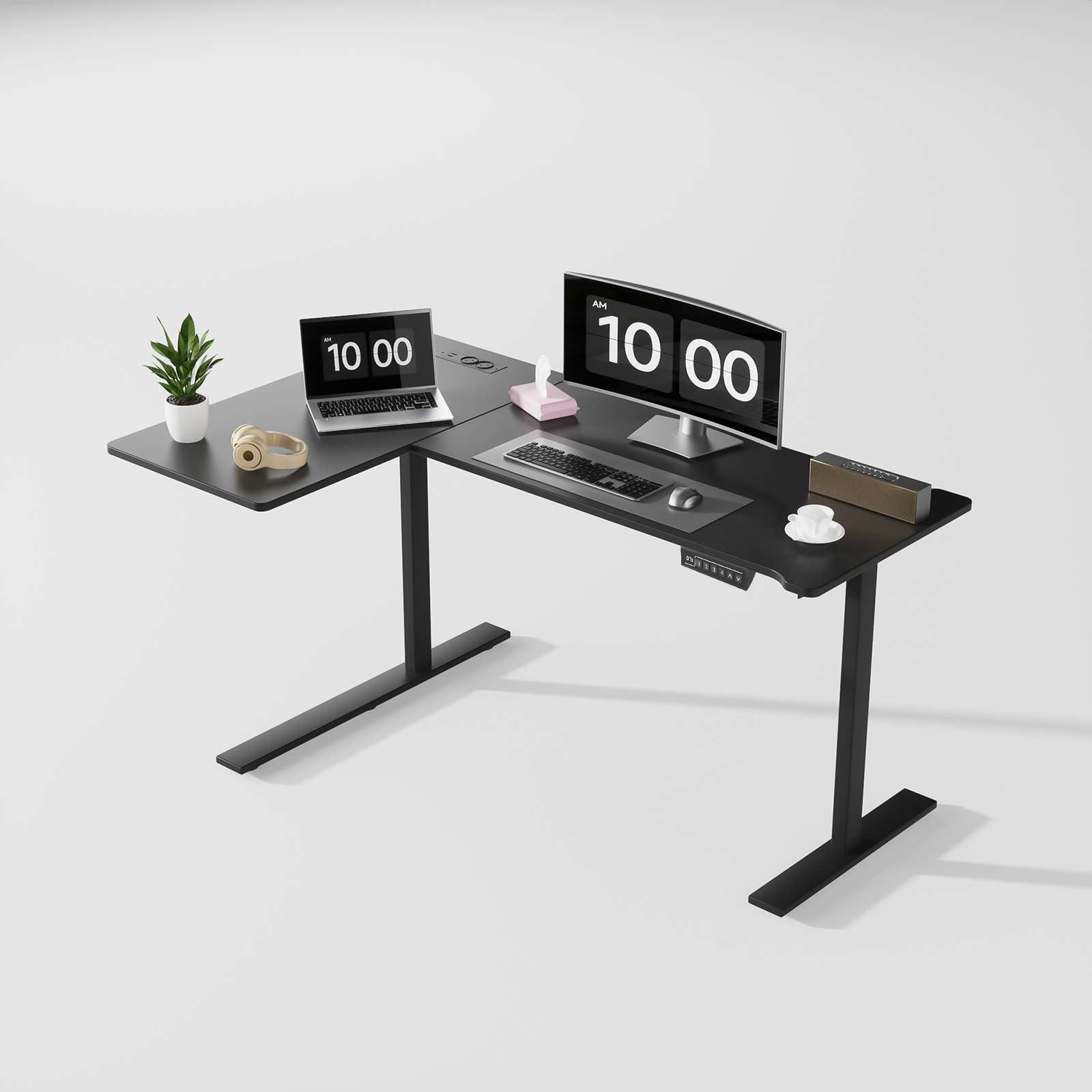 BBWL Computertisch Elektrischer höhenverstellbarer Schreibtisch mit 15 mm P2-Spanplatte (3 AC + 2 USB Anschlüssen, Becherhalter & Kopfhörerhaken, 73–118 cm höhenverstellbar)
