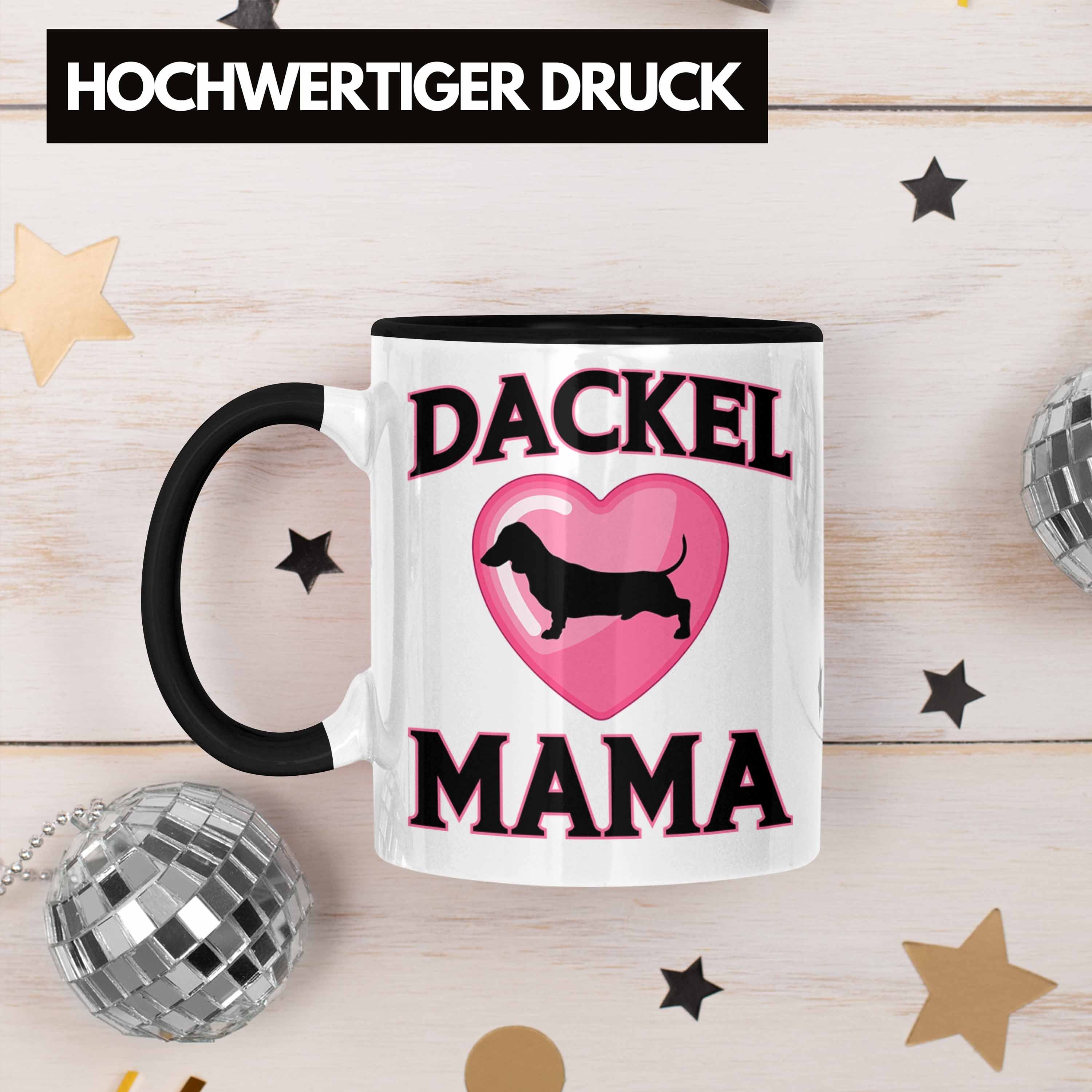 Trendation Tasse Schwarz Dackel Mama Tasse Trendation Frauen Dackel-Besitzerin Geschenk 