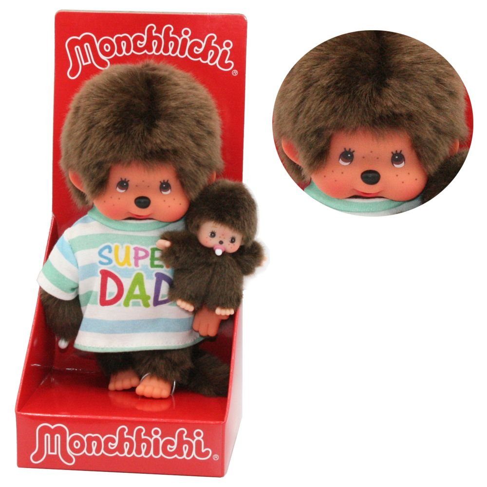 Monchhichi Plüschfigur Super Dad mit Kind 20 cm Monchhichi Puppe Junge Papa günstig online kaufen