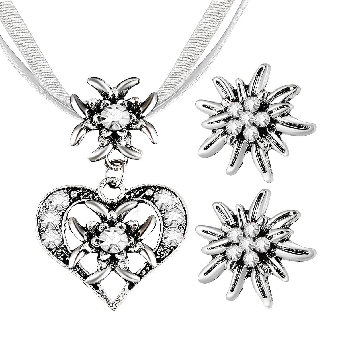 Schmuckset Damen Oktoberfest Schmuckset, Edelweiß Anhänger mit Ohrringen