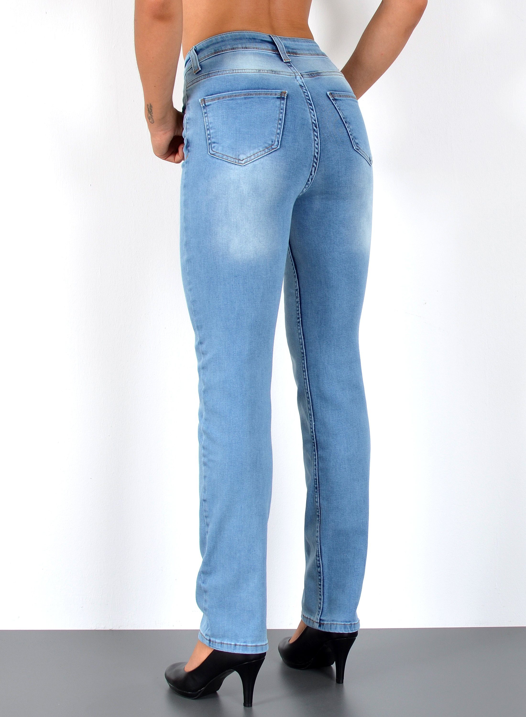 ESRA Straight-Jeans High Waist Straight Fit Jeans Damen Geradeschnitt Hose Straight High Waist Damen Jeans Straight Hose Gerade Schnitt Jeanshose Stretch – Bild 4 von 5