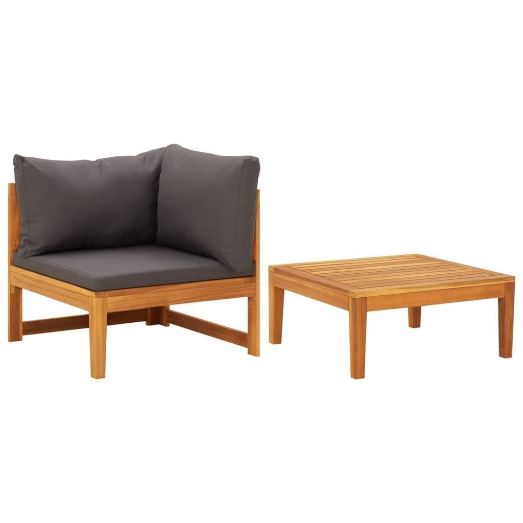 vidaXL Loungesofa 2-tlg. Garten-Lounge-Set mit Dunkelgrauen Kissen Akazienholz, 1 Teile