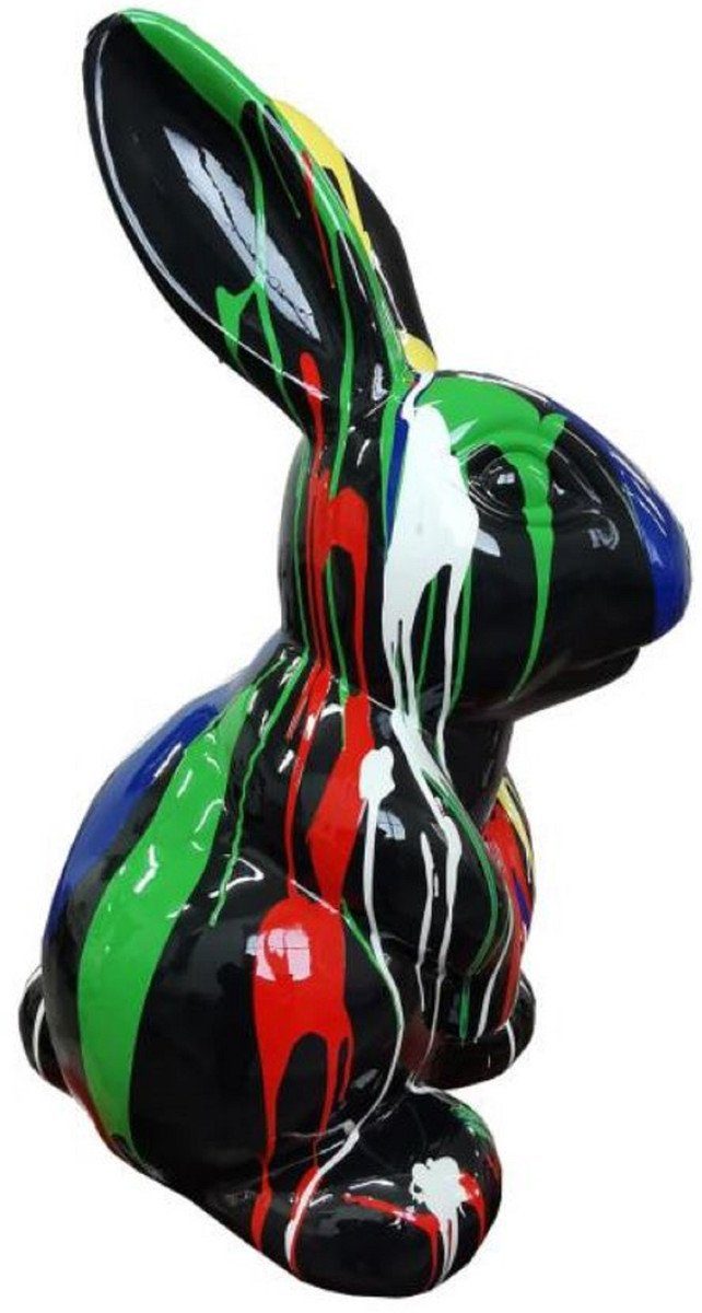 Skulptur Luxus Designer Dekofigur Hase Schwarz / Mehrfarbig H. 65 cm - Wetterbeständige Deko Skulptur - Wohnzimmer Deko Figur - Garten Deko Figur - Luxus Deko Tierfigur - Deko Accessoires