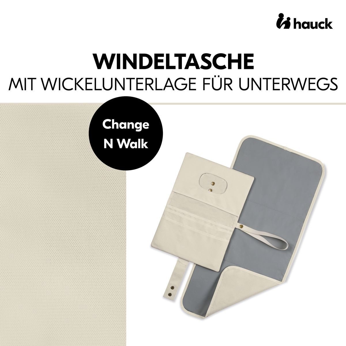 Hauck Wickeltasche Change N Walk - Beige, Windeltasche mit Wickelunterlage, Organizer, Wickeltetui mit Schlaufe