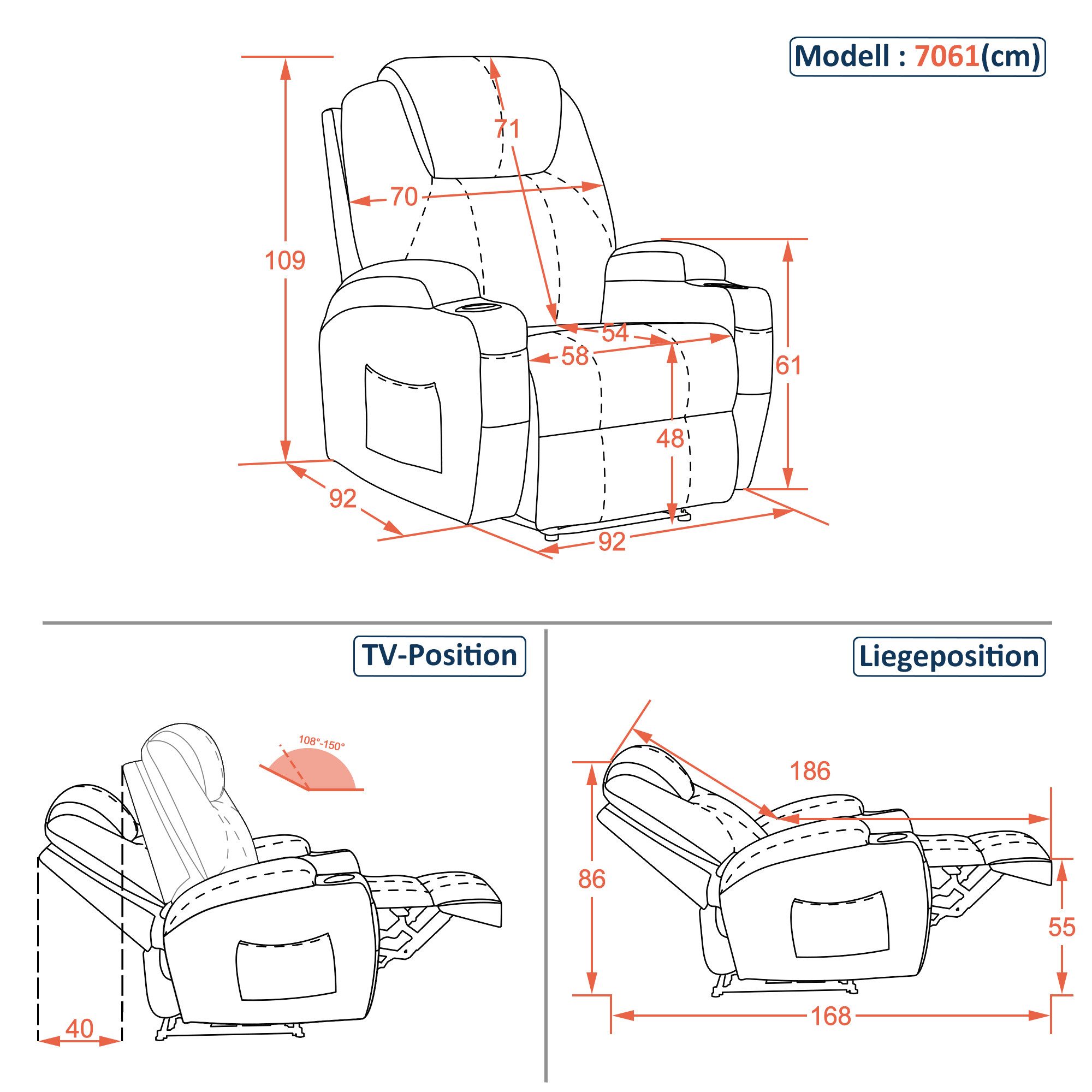 MCombo Relaxsessel MCombo Elektrisch Relaxsessel Massagesessel Fernsehsessel 7061 (M MCombo Elektrisch Relaxsessel Massagesessel), mit Relaxfunktion