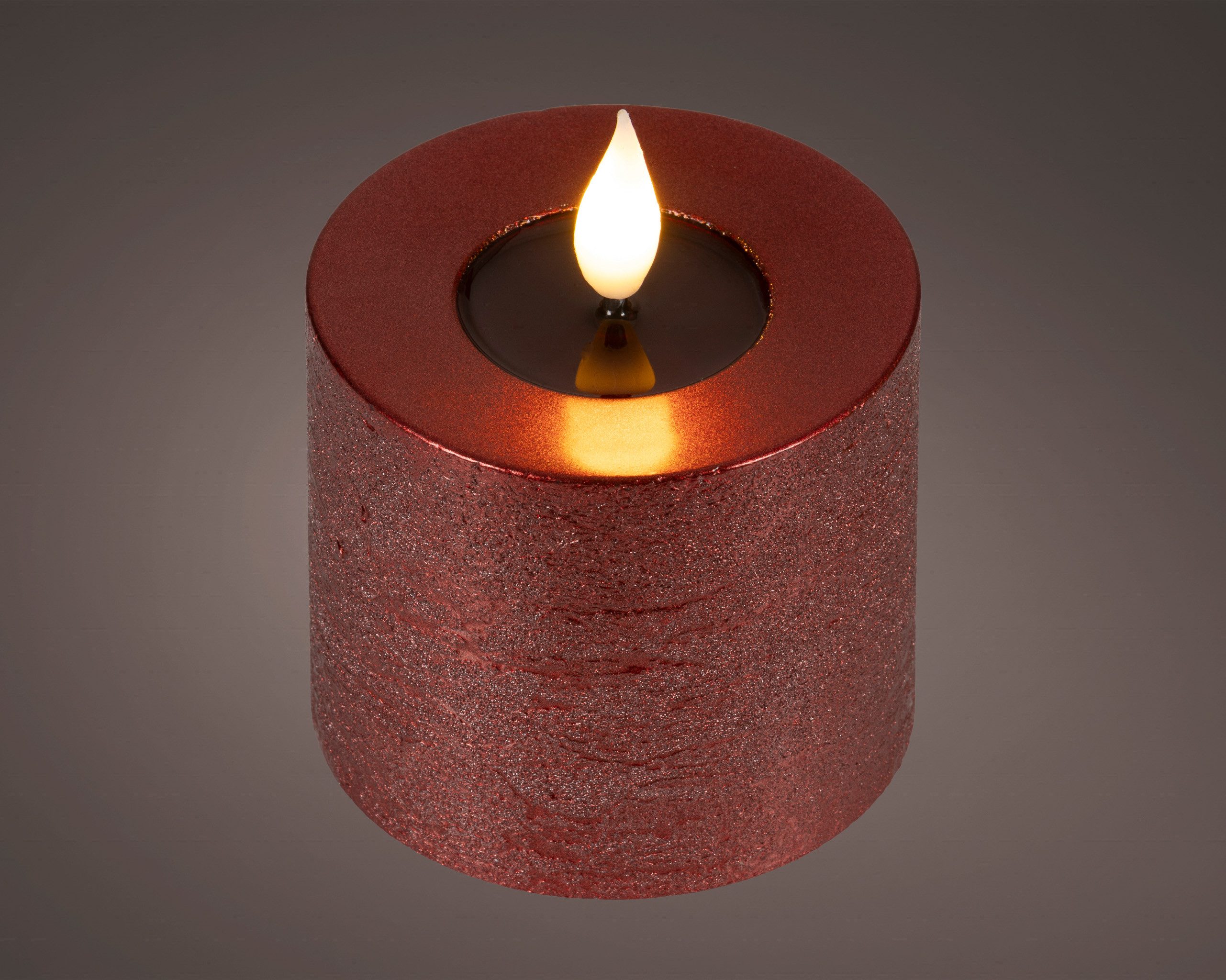 Lumineo LED-Kerze, Timer, warmweiß, LED Kerze 7,5x9,5cm Timer - Wachs Flacker-Effekt Ochsenblut / Warmweiß