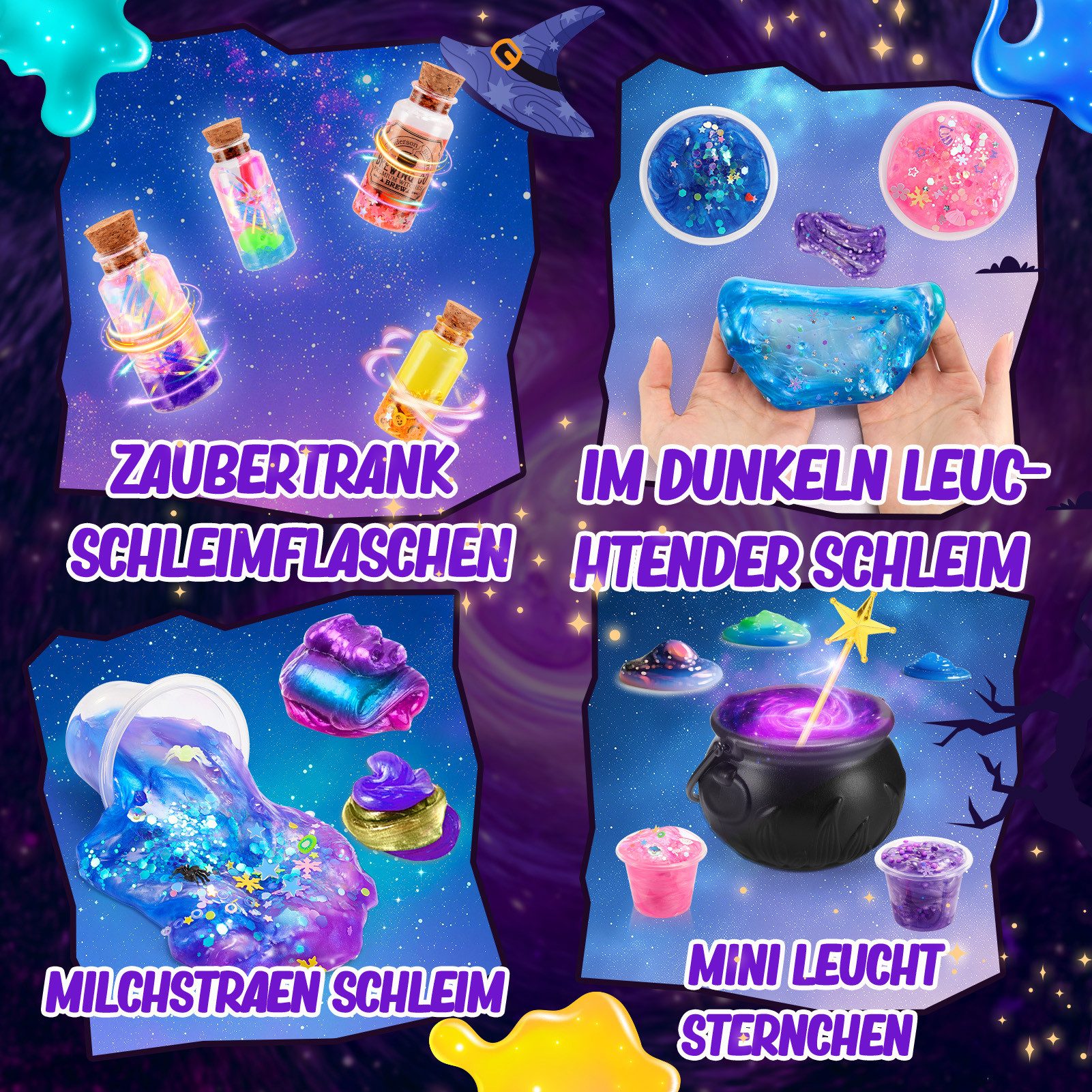 Wootoy Kreativset Experimentierkasten Schleim Bastelset Galaxy Einhorn DIY Slime Kit, (mit Glitzer Perlen und Zubehör zum Kreativen Gestalten, 1-tlg., Schleim-Bastelset in zwei Themenwelten: Galaxie oder Einhorn), Fördert Kreativität Feinmotorik und spielerisches Experimentieren