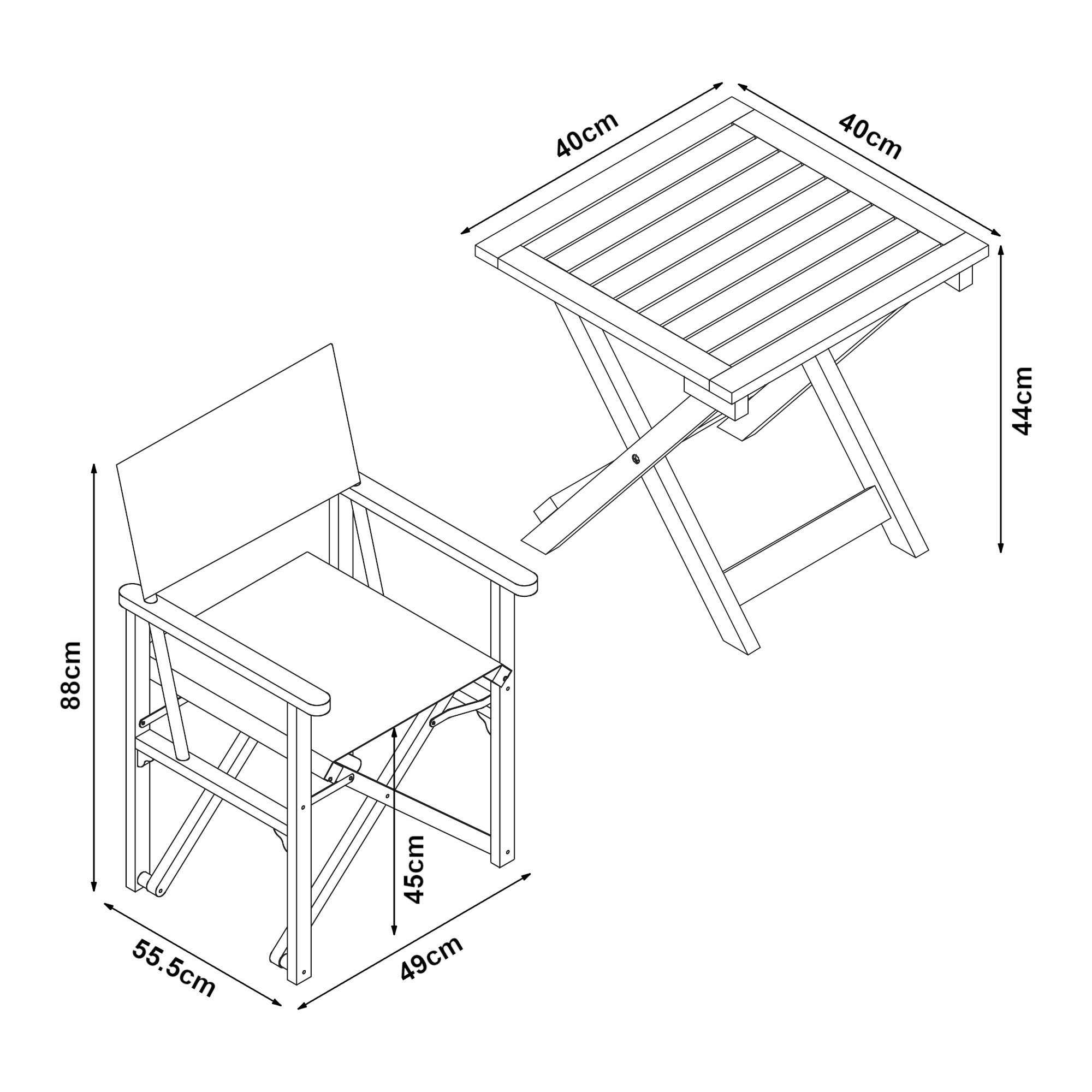 casa.pro Balkonset, (Set, 3-tlg., 1 Tisch, 2 Stühle), »Capistrello« Bistroset Eukalyptusholz Weiß