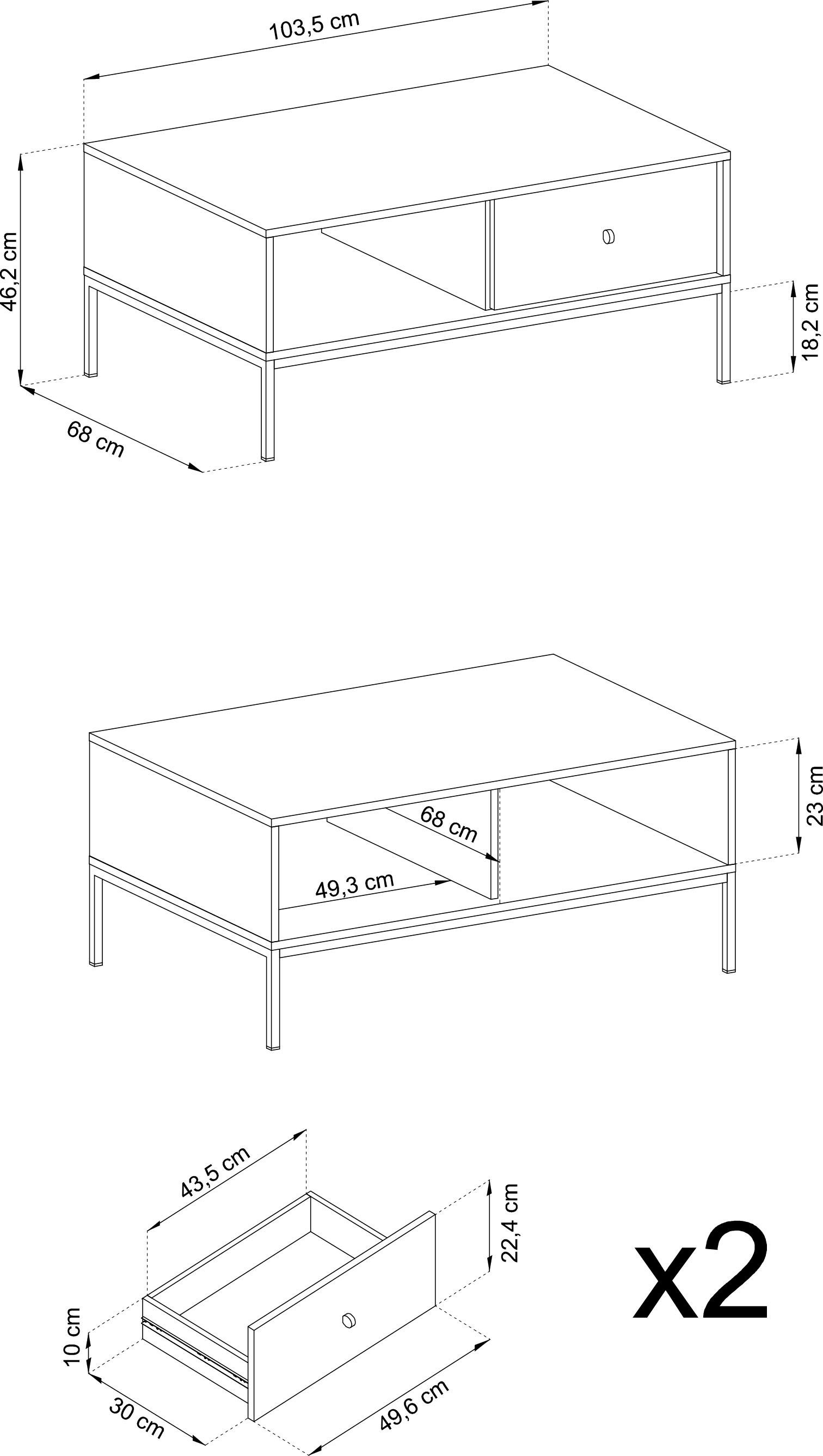 Domando Couchtisch Granatrot 103cm, Metallgestell, Couchtisch Metallgriff pulverbeschichtetes Breite Montecatini