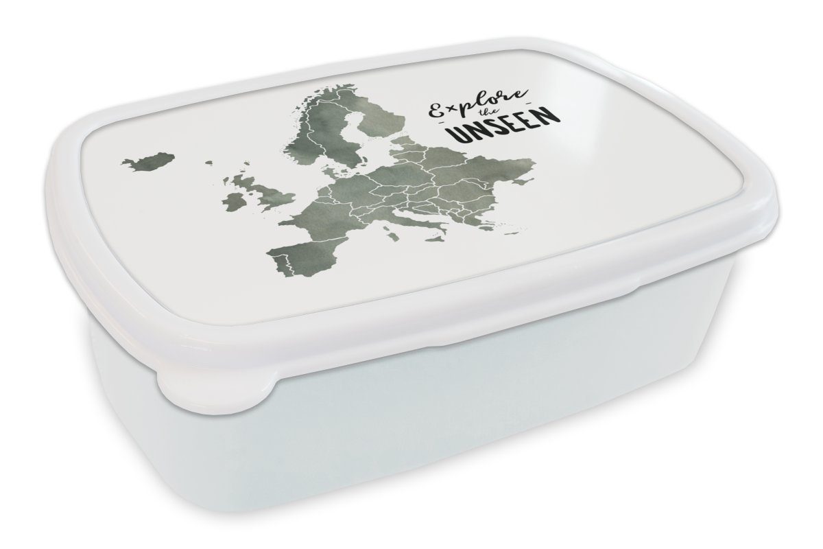 MuchoWow Lunchbox Europa Karte - für (2-tlg), Erwachsene, und Brotbox - Zitate, Jungs für weiß Kunststoff, Kinder Brotdose, Mädchen Grau und