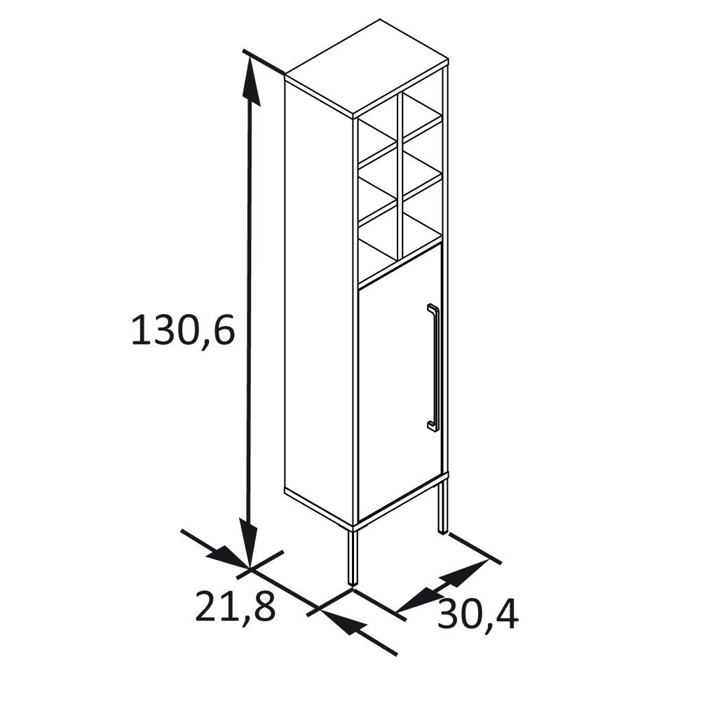 Lomadox Hochschrank SARAY-80 Highboard in schwarz, 30,5/131/22 B/H/T: cm Badezimmer