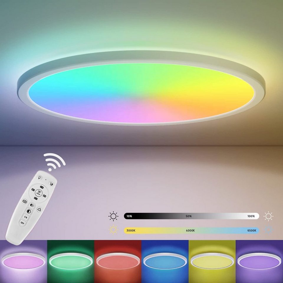 BlingBin Deckenleuchte 24W LED Deckenlampe, RGB mit Fernbedienung Dimmbar,  RGB mit Fernbedienung Dimmbar, LED fest integriert, RGB warmweiß naturweiß  tageslichtweiß