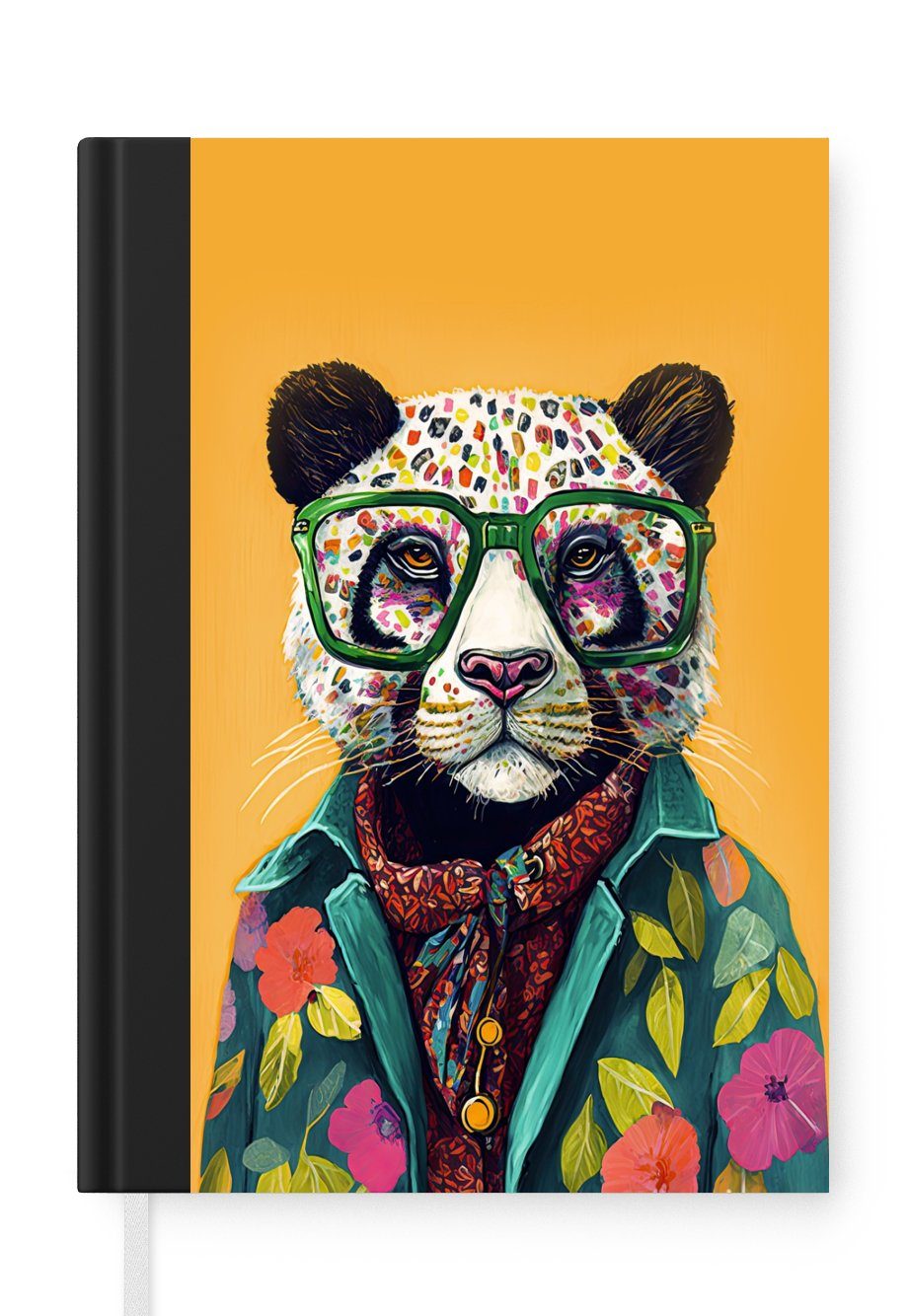 MuchoWow Notizbuch Panda - Brille - Hippie, Journal, Merkzettel, Tagebuch, Notizheft, A5, 98 Seiten, Haushaltsbuch