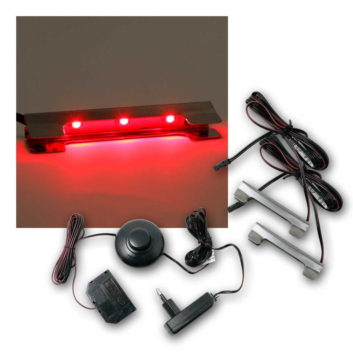world-trading-net LED Glaskantenbeleuchtung 2er SET Metall-Clip Glasbodenbeleuchtung, rot, rot