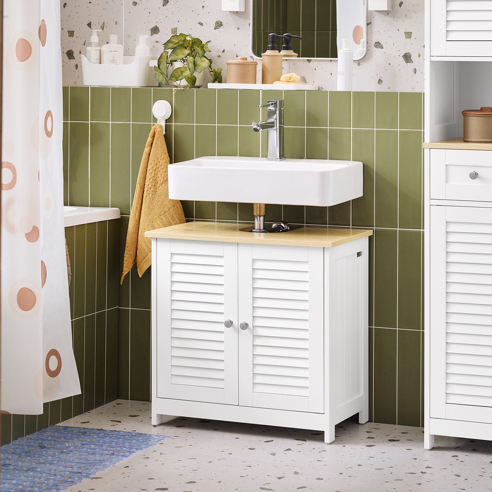 SoBuy Waschbeckenunterschrank FRG237, Waschtischunterschrank mit 2 Türen, verstellbare Ablage Badezimmerschrank Waschbeckenunterschrank Badschrank Unterschrank – Bild 2 von 5