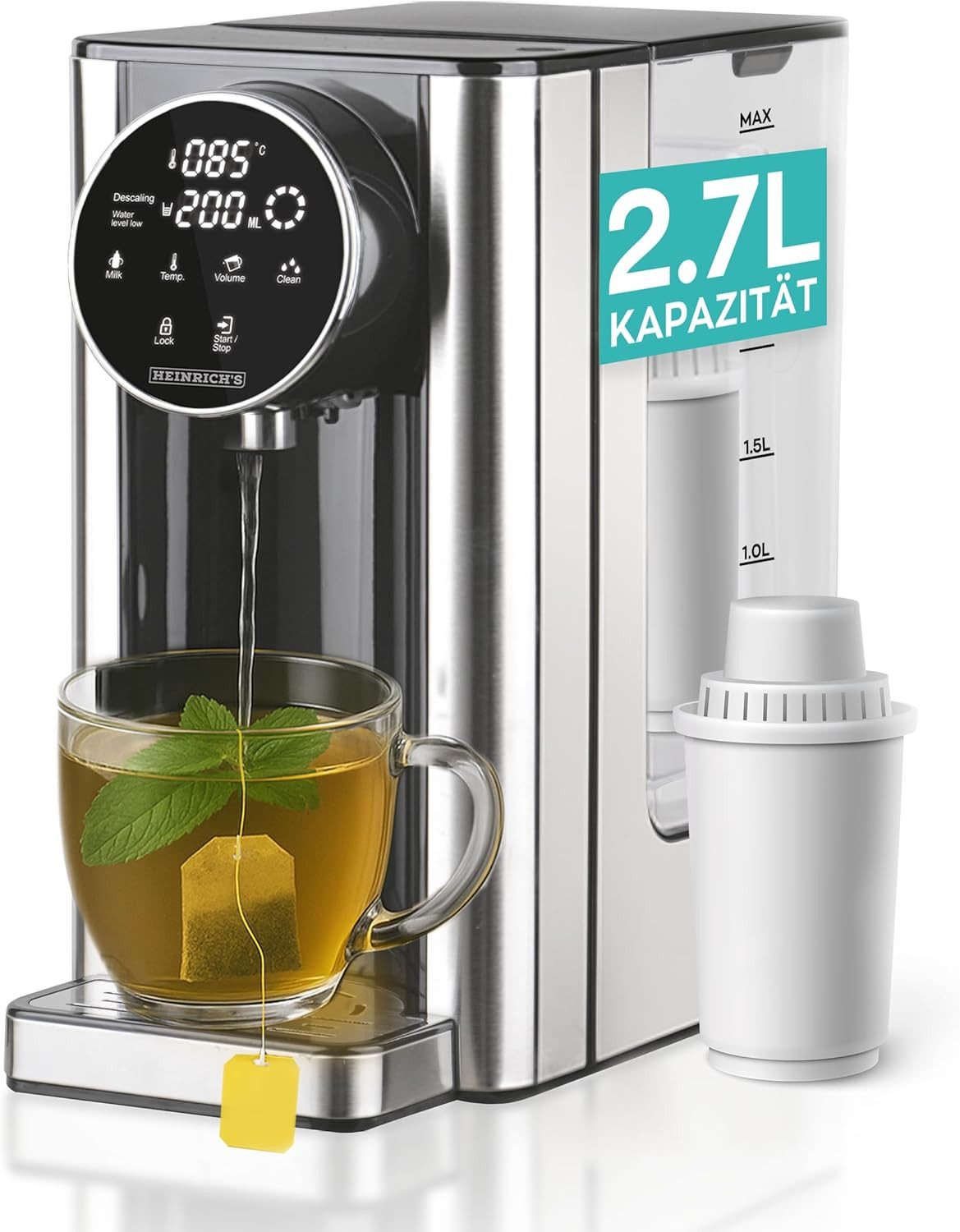 Heinrich´s Heißwasserspender HWS 8731 Wasserkocher, 2.7 l, 2600,00 W, 7 verschiedene Temperatureinstellungen, Wassertank abnehmbar