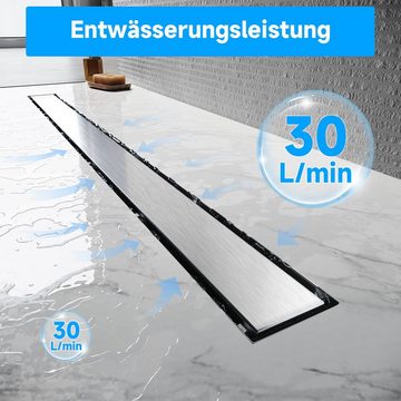 SONNI Duschrinne Edelstahl Duschrinne 50-110 cm 360° verstellbarer Bodenablauf Flach, mit Geruchsstop und Haarsieb Randablauf,mit Bodenbefestigung