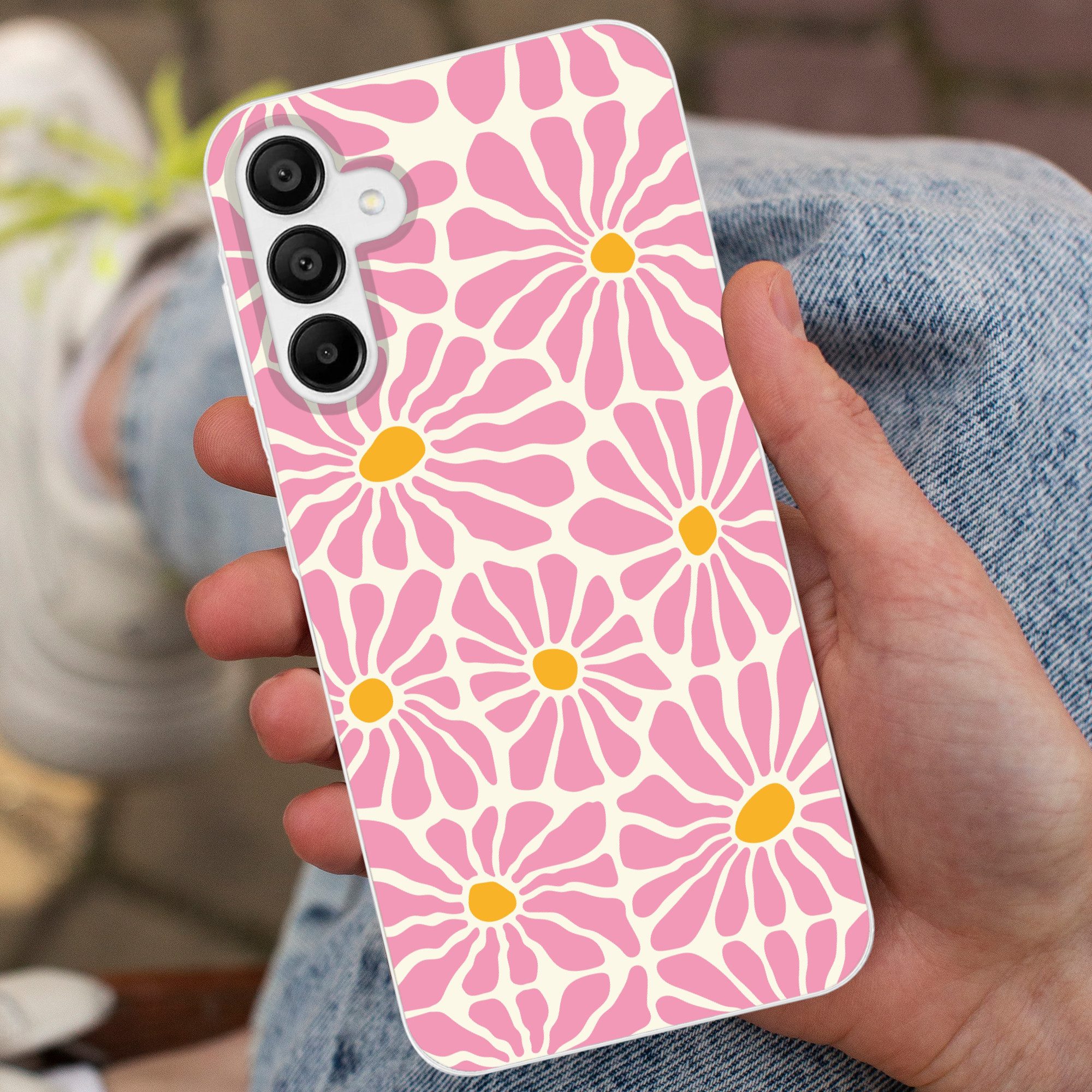 MuchoWow Handyhülle für Samsung Galaxy A15 Blumen - Muster - Rosa - Beige - Orange, Smartphone-Bumper, Print, Handy Schutzhülle Dünn