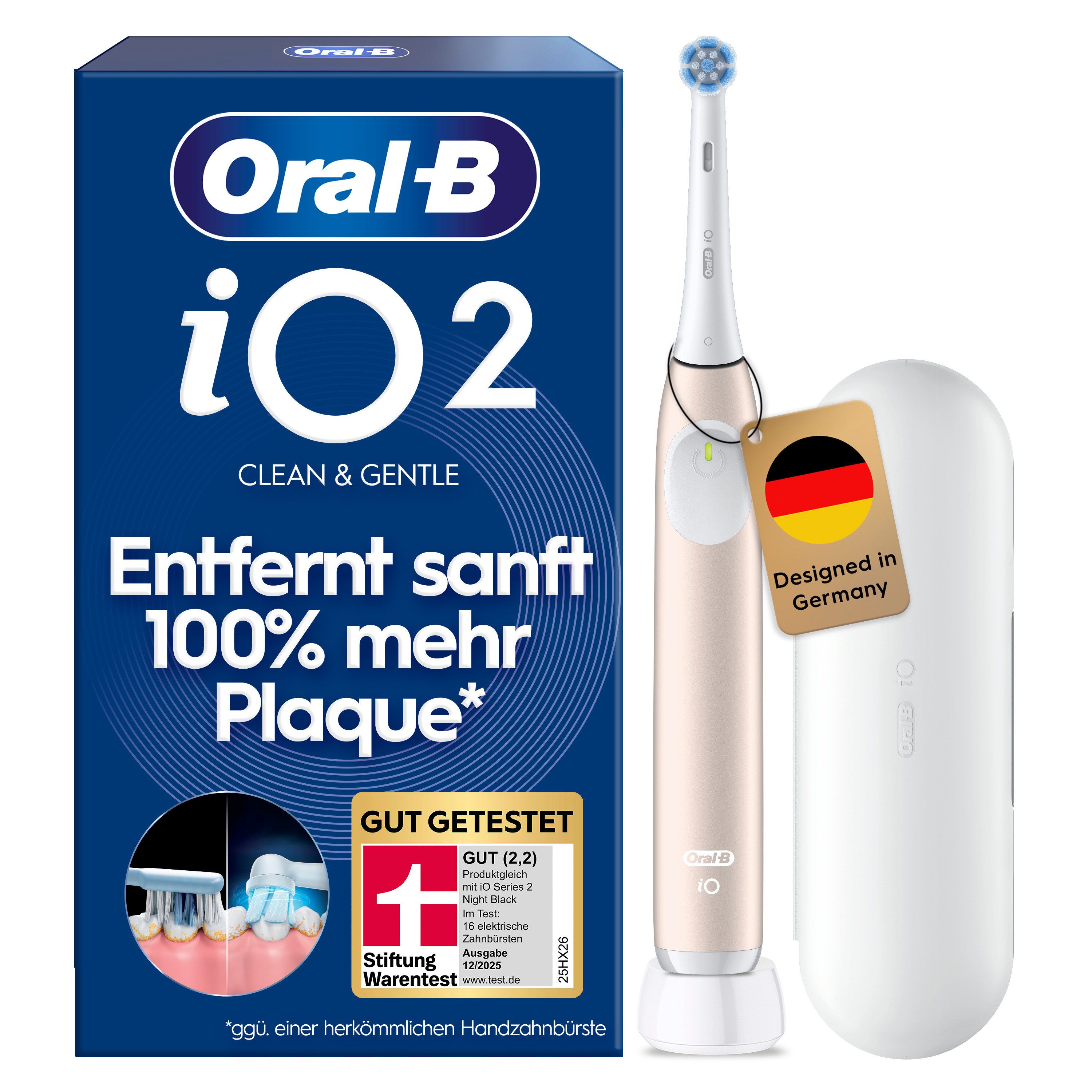 Oral-B Elektrische Zahnbürste iO Series 2, Aufsteckbürsten: 1 St., für die sanfte Reinigung, Reise-Etui
