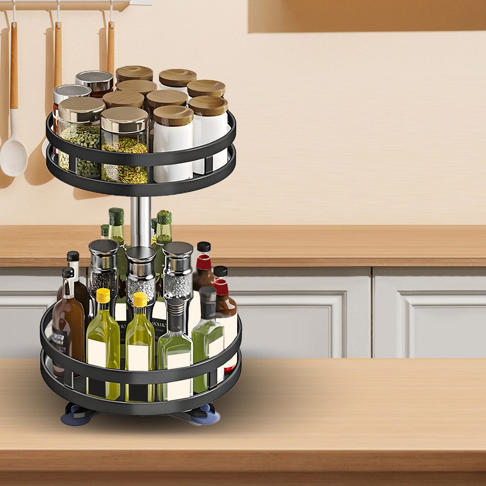 PODOFO Gewürzregal Gewürzregal Drehbar 3 Etagen 360° Drehbarer Küchenorganizer -Schwarz