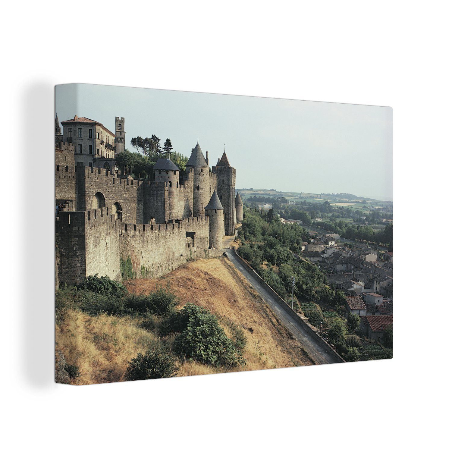 OneMillionCanvasses® Leinwandbild Carcassonne - Burg - Bäume, (1 St), Wandbild Leinwandbilder, Aufhängefertig, Wanddeko, 30x20 cm