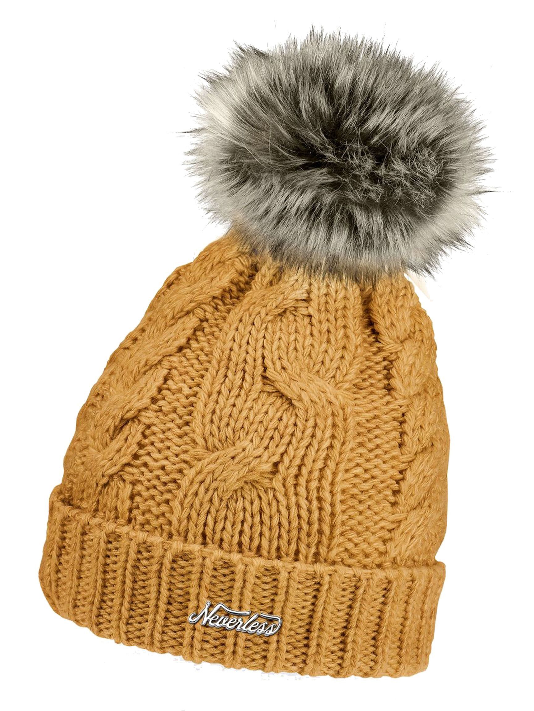 Neverless Strickmütze Damen Strickmütze mit Bommel Grobstrick Pudelmütze mit Fellbommel