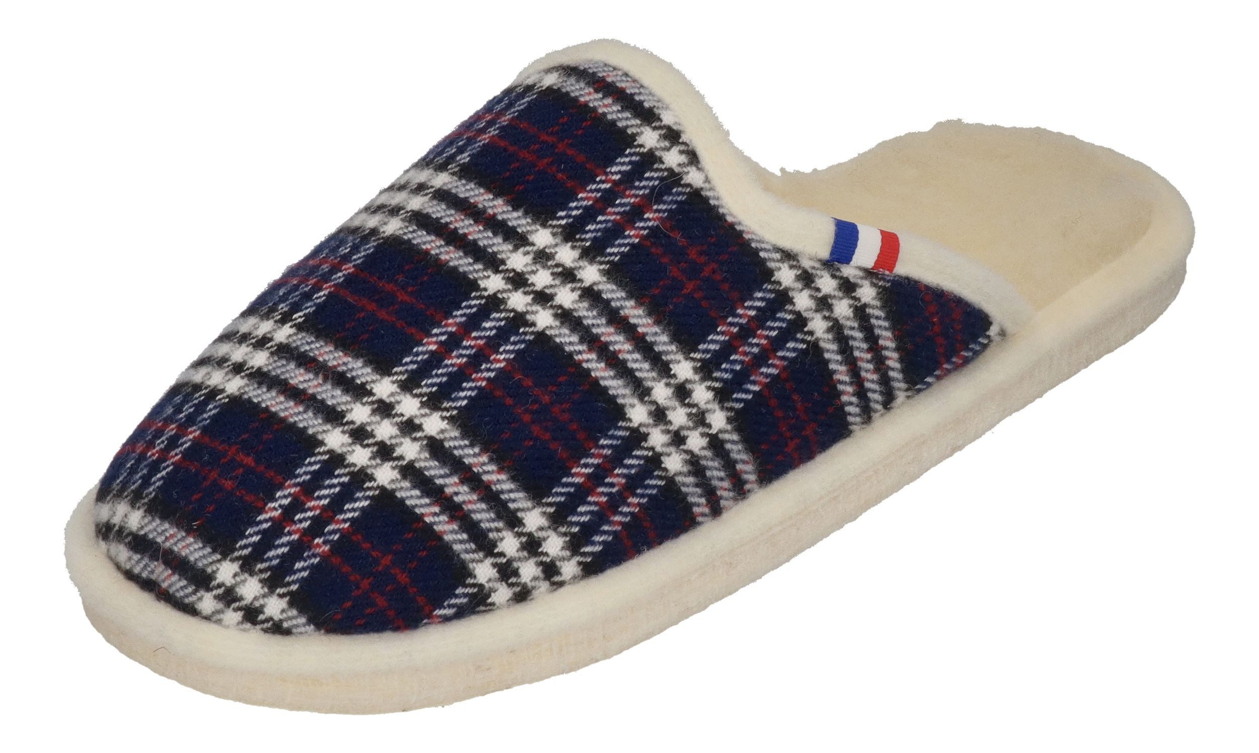 espadrij l´originale CHAUSSON WOOLCHECK Hausschuh Marine Check Small