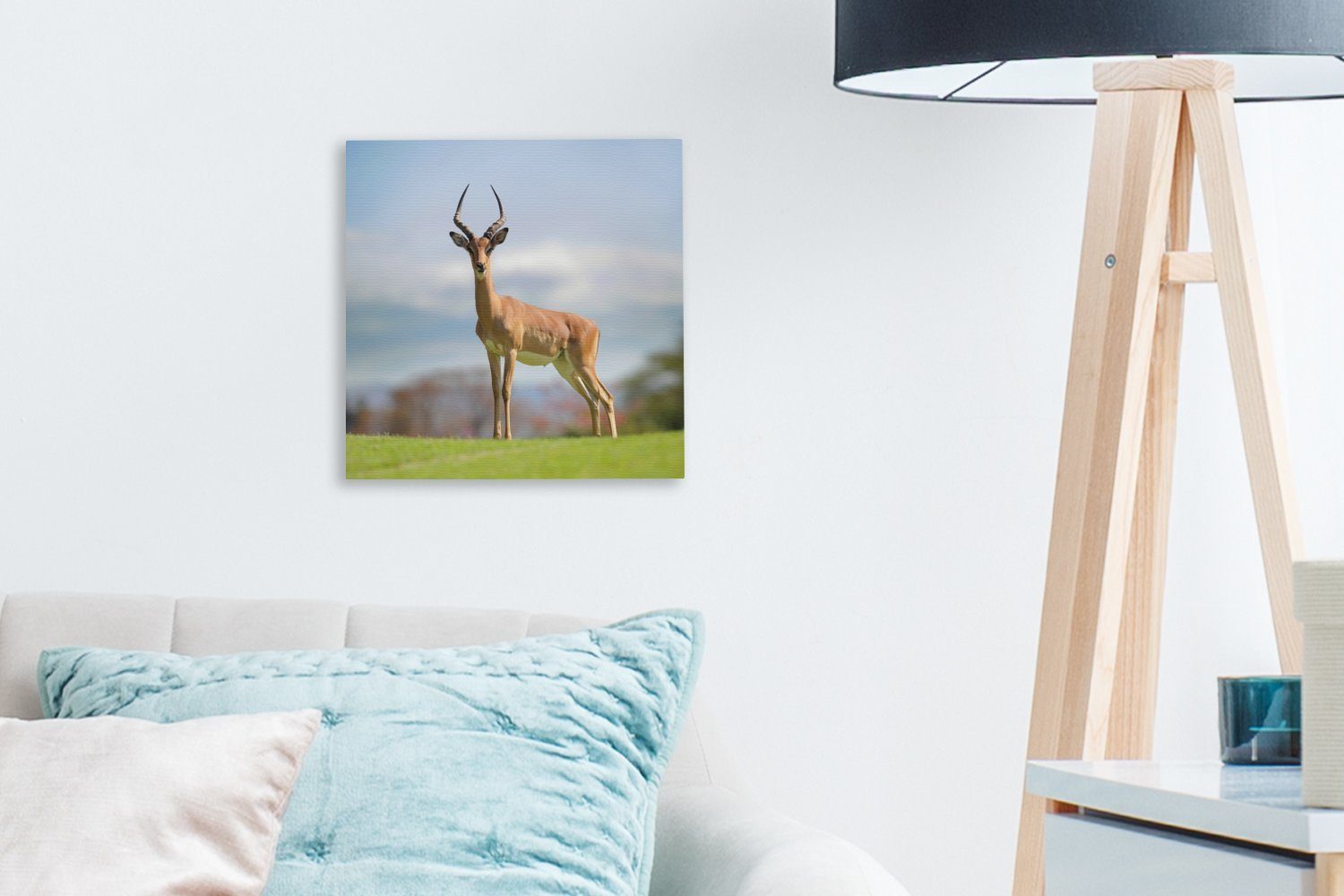 OneMillionCanvasses® Wohnzimmer Bilder Schlafzimmer (1 - für - Leinwand Gazelle Gras, Leinwandbild St), Grün