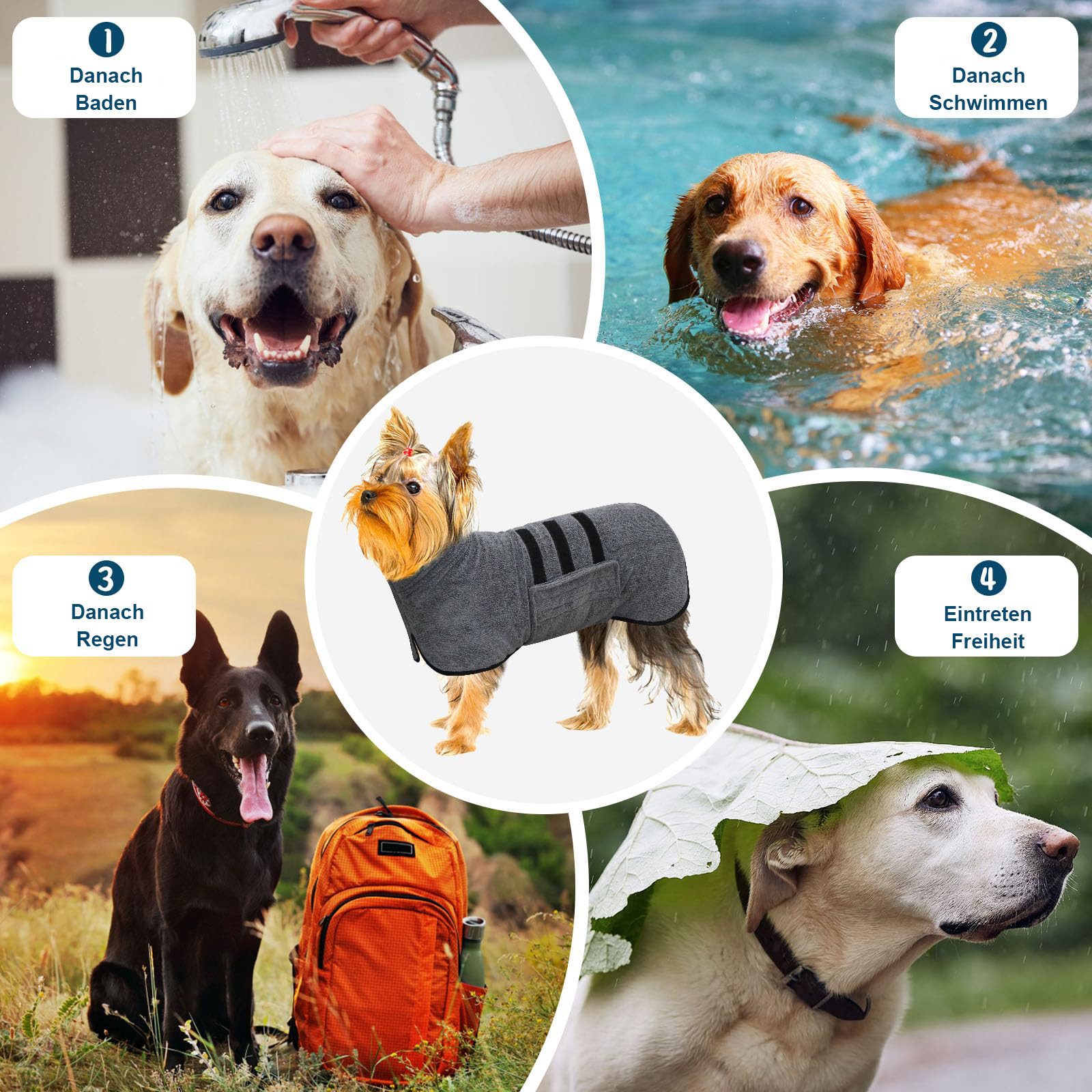 OKWISH Hundebademantel schnelltrocknender Hundebademantel Hunde Trockenmantel Hundetuch, verstellbar maschinenwaschbar und pflegeleicht für Hunde jeder Größe