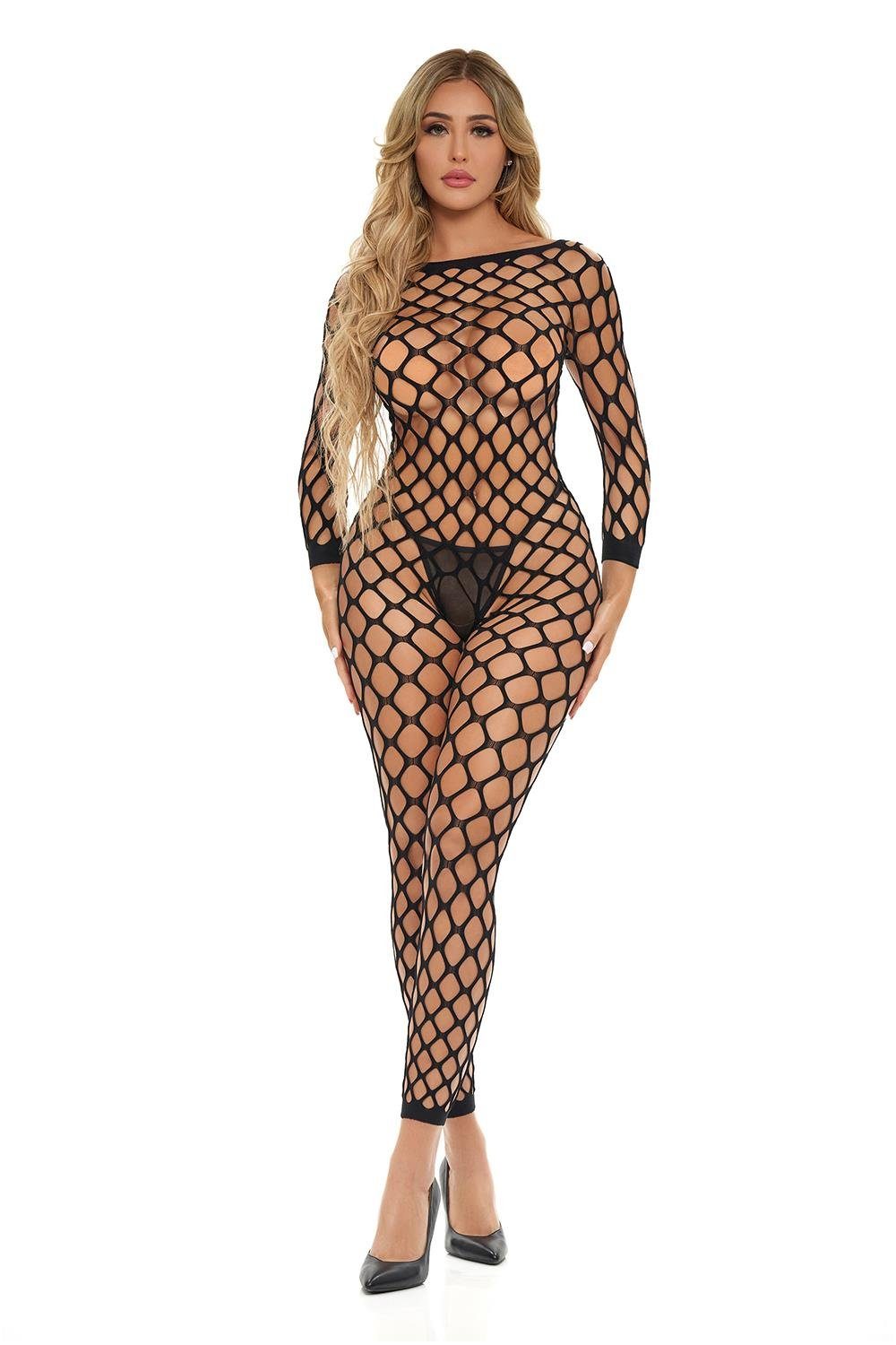 Pink Lipstick Lingerie Bodystocking Netz-Bodystocking - schwarz