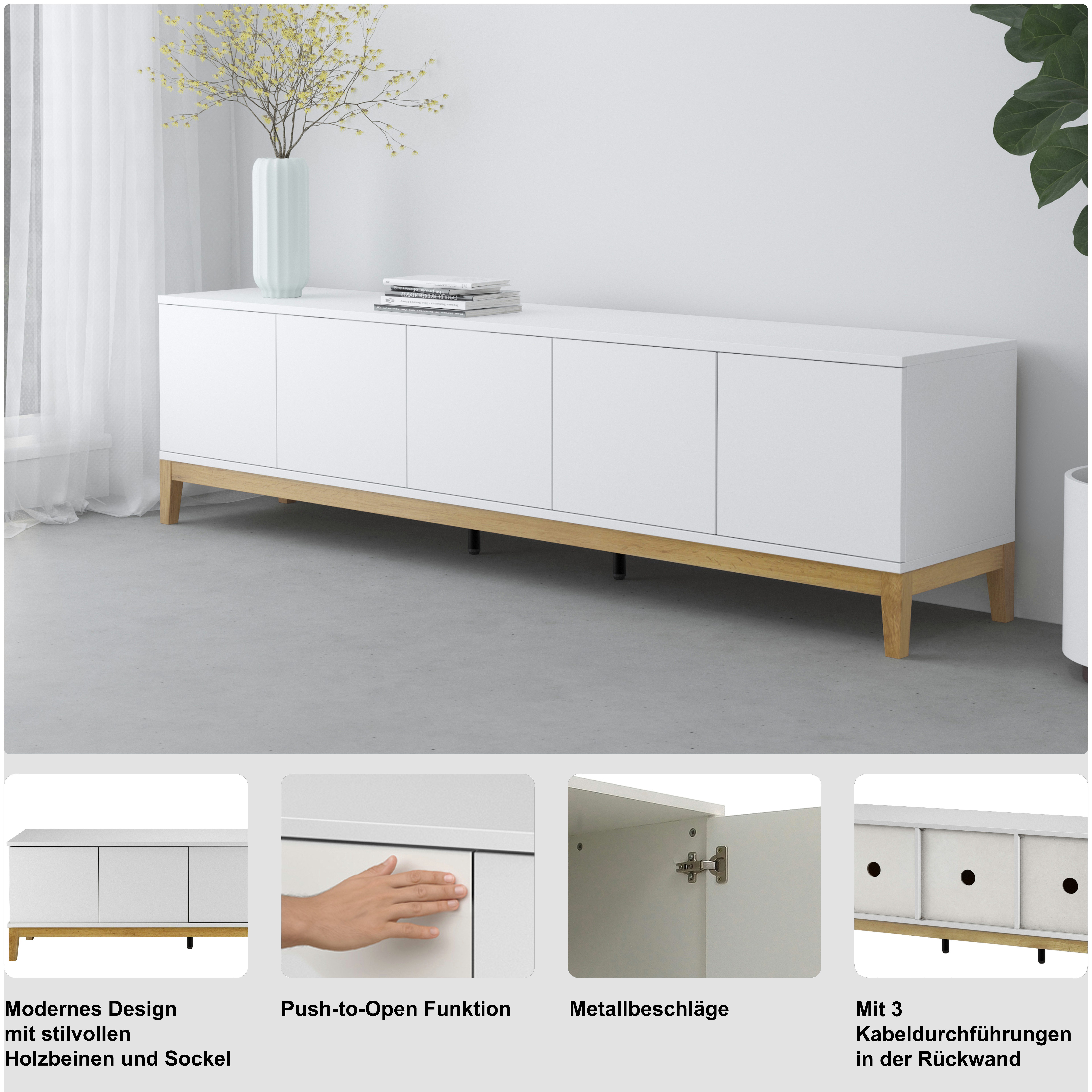 OTTO home Lowboard Maryd, TV-Kommode mit Kabeldurchführung, Push-to-Open Funktion, Breite 200 cm