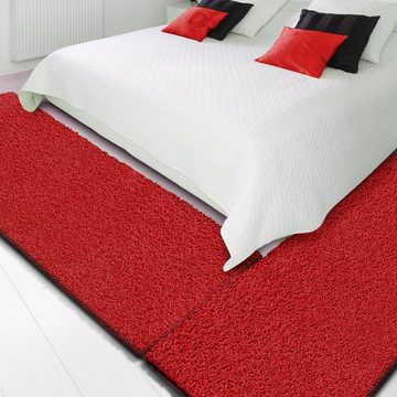 Hochflor-Bettumrandung Barcelona Rot, 3 Größen, Teppichläufer, ideal im Schlafzimmer Floordirekt, Höhe 22 mm, (3-tlg), Shaggy