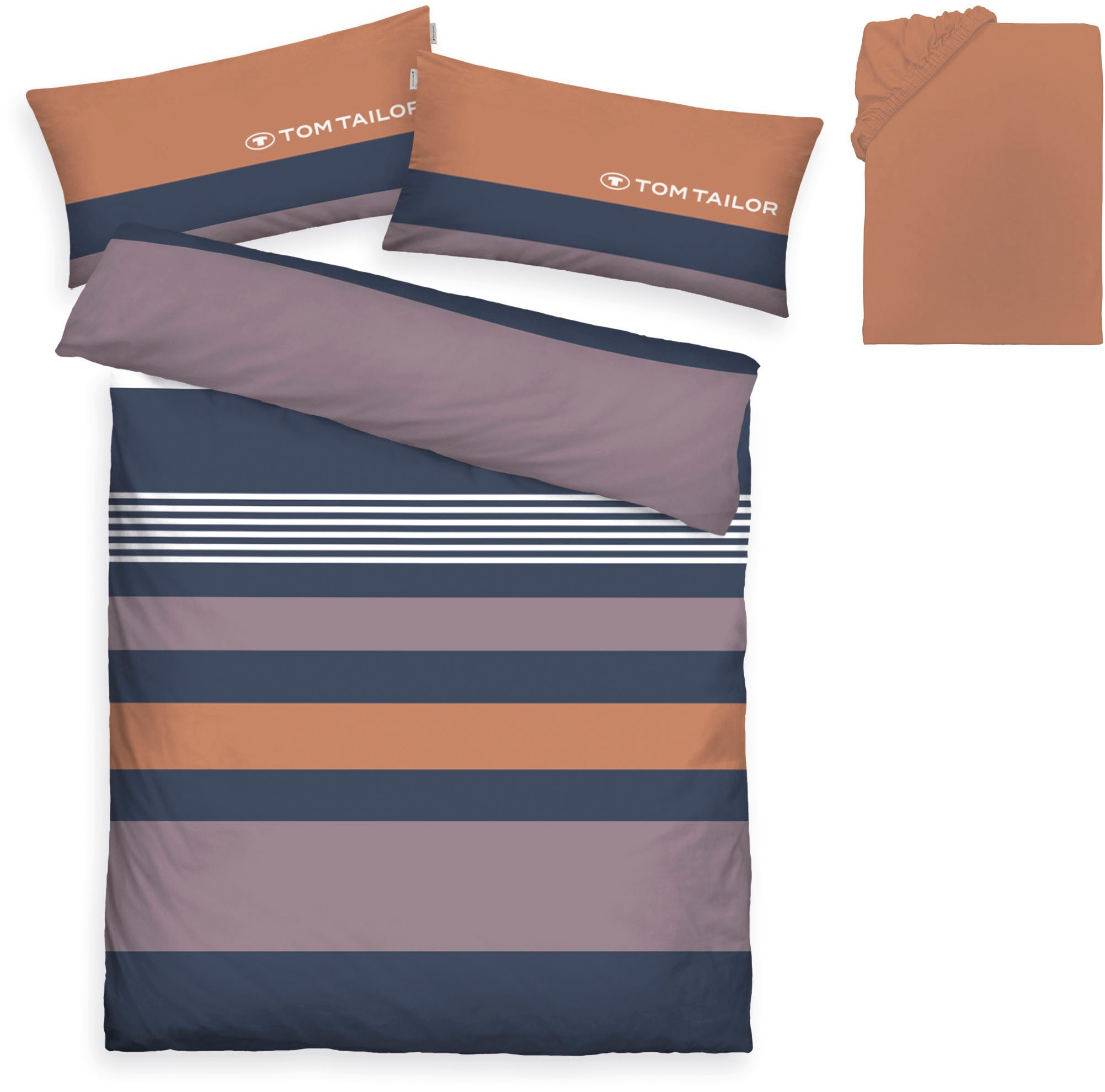 TOM TAILOR HOME Bettwäsche Carl in Gr. 135x200 oder 155x220 cm, Renforcé, 3 teilig, mit GRATIS-Zugabe: Spannbettlaken, 100% Baumwolle, mit Reißverschluss