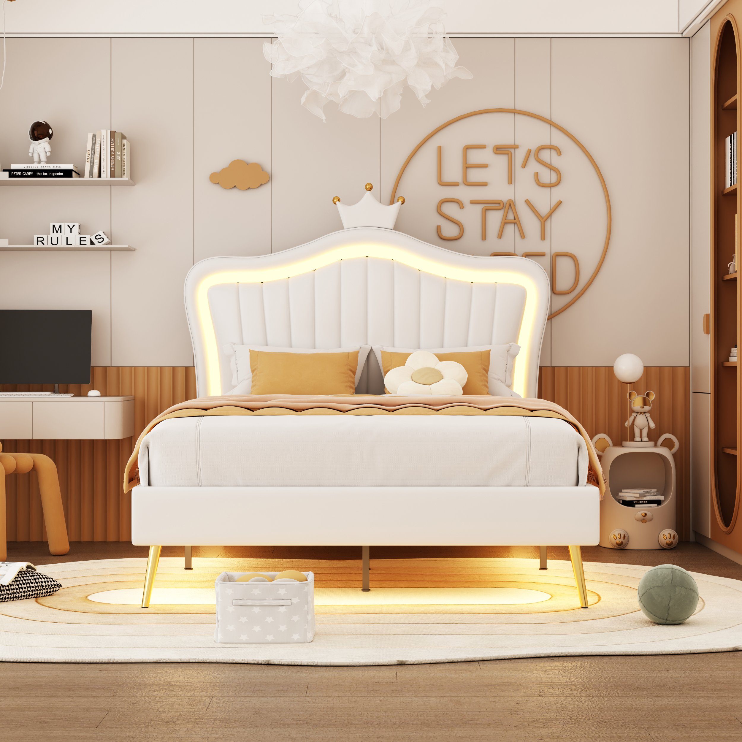 Flieks Polsterbett, LED Beleuchtung Krone Kunstleder Kinderbett 90x200cm we günstig online kaufen